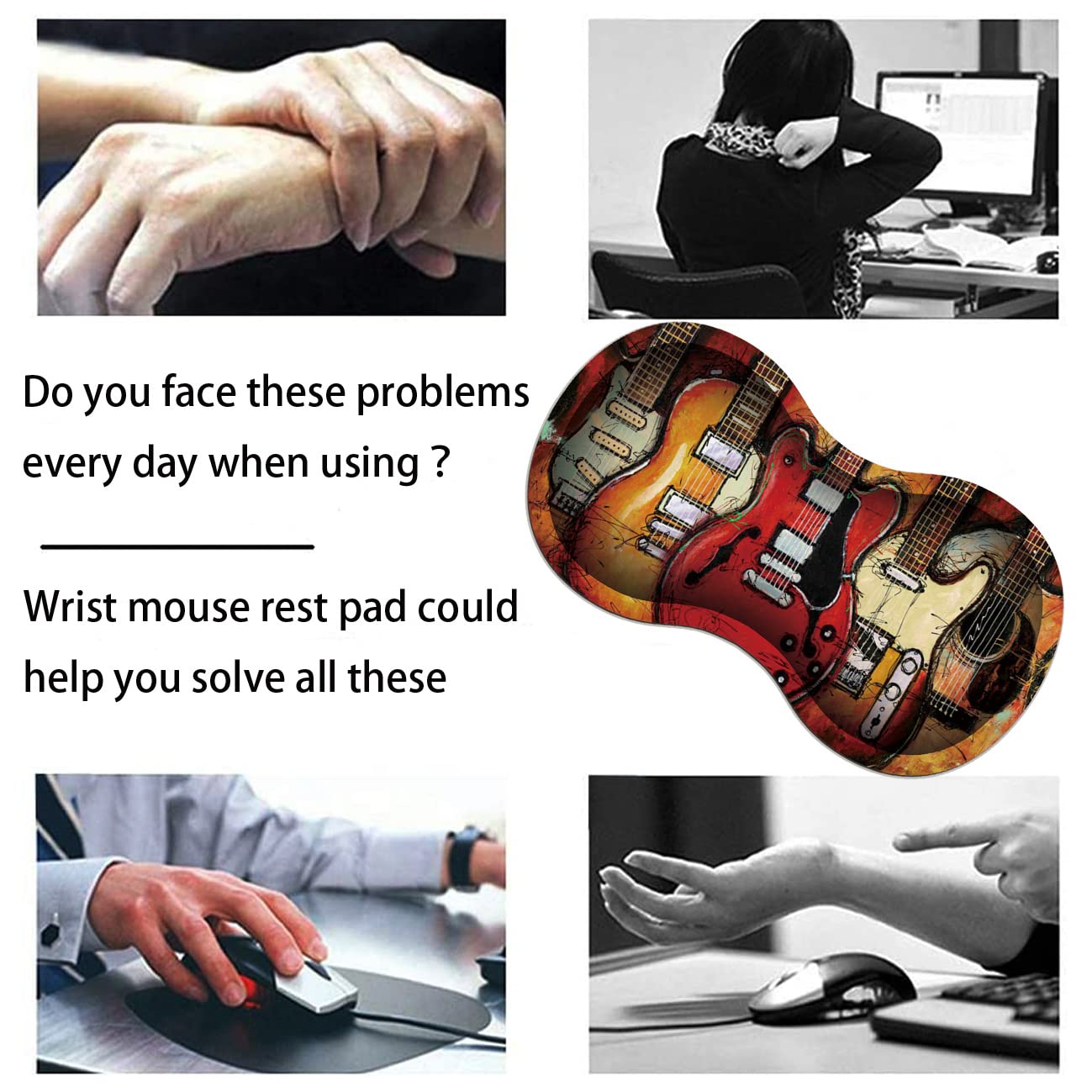Extended Large Gaming Mouse Pad with Wrist Rest & Non-Slip Rubber Base - XXL Desk Mat for Keyboard & Mouse - Perfect for PC Gaming, Office Work & Guitar Players (Black)