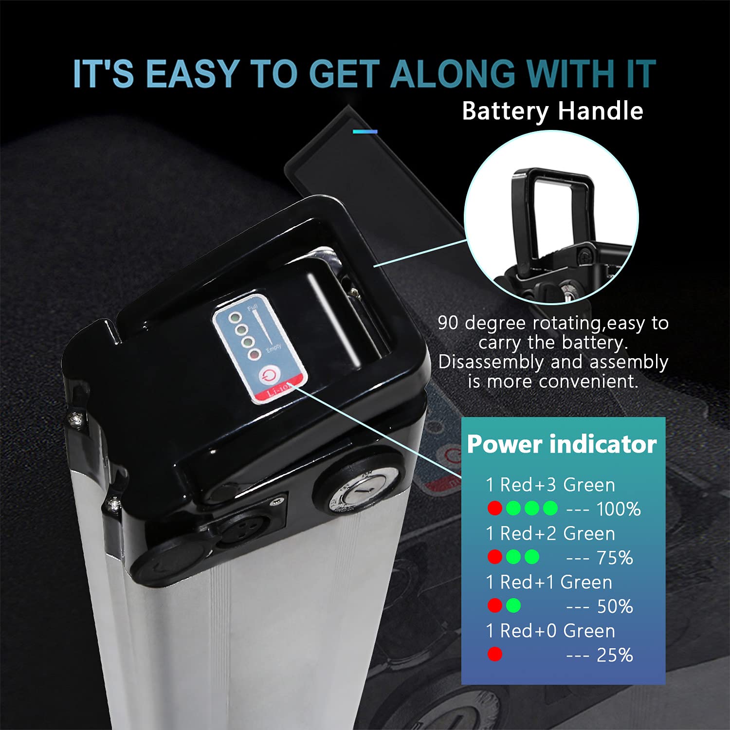 48V 13AH Lithium Li-ion Ebike Battery Pack with Charger & Safety Lock - Compatible with 350W 500W 750W Electric Bicycles - Perfect for Commuting, Mountain Biking & Long-Distance Rides