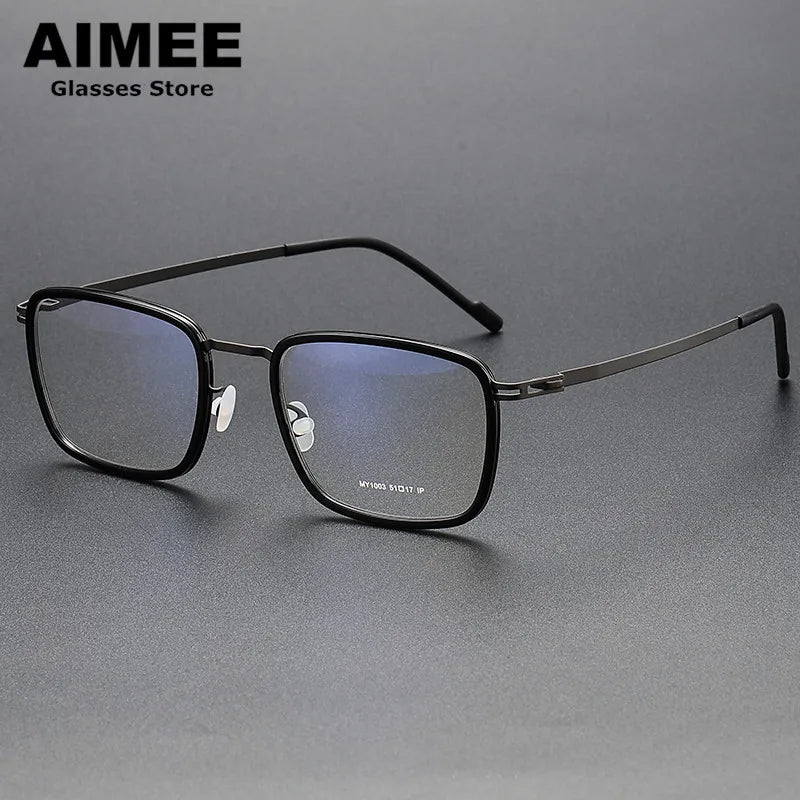 Aimee Unisex Full Rim Square Acetate Titanium Eyeglasses 81003 - Lightweight Durable Frame for Men & Women - Perfect for Reading, Work, and Everyday Use