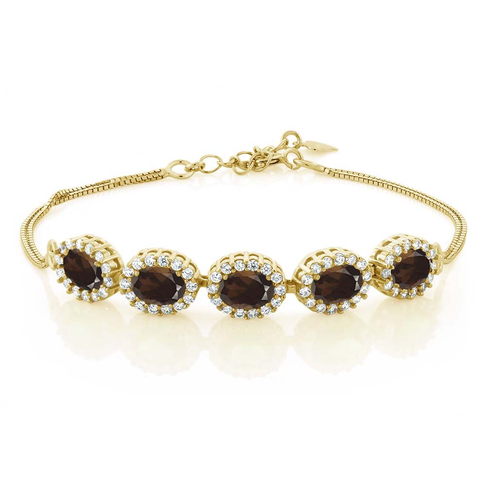 7X5MM Oval Cut Gemstone Birthstone Tennis Bracelet for Women - 18K Yellow Gold Plated Sterling Silver | 7 Inch with 1.5 Inch Extender | Fine Jewelry Gift for Mom, Wife, Her | Perfect for Birthdays, Anniversaries & Special Occasions