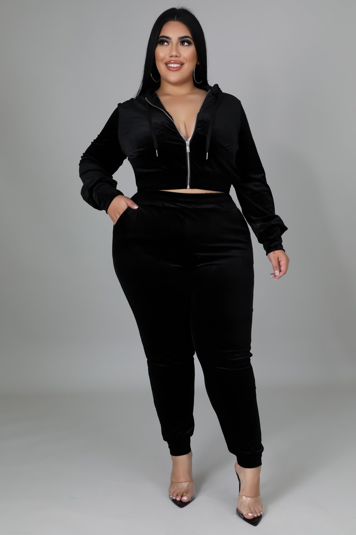 Chicago Winds Women's Curve Pant Set - Black | High Waisted Stretch Joggers & Matching Top for Casual Wear, Lounge & Workout