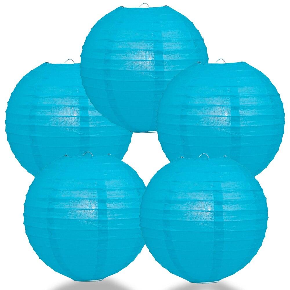 5 Pack 8 Inch Turquoise Round Paper Lanterns with Even Ribbing - Chinese Hanging Decor for Wedding, Party & Home Decoration | Perfect for Asian-Themed Events, Baby Showers & Festival Celebrations
