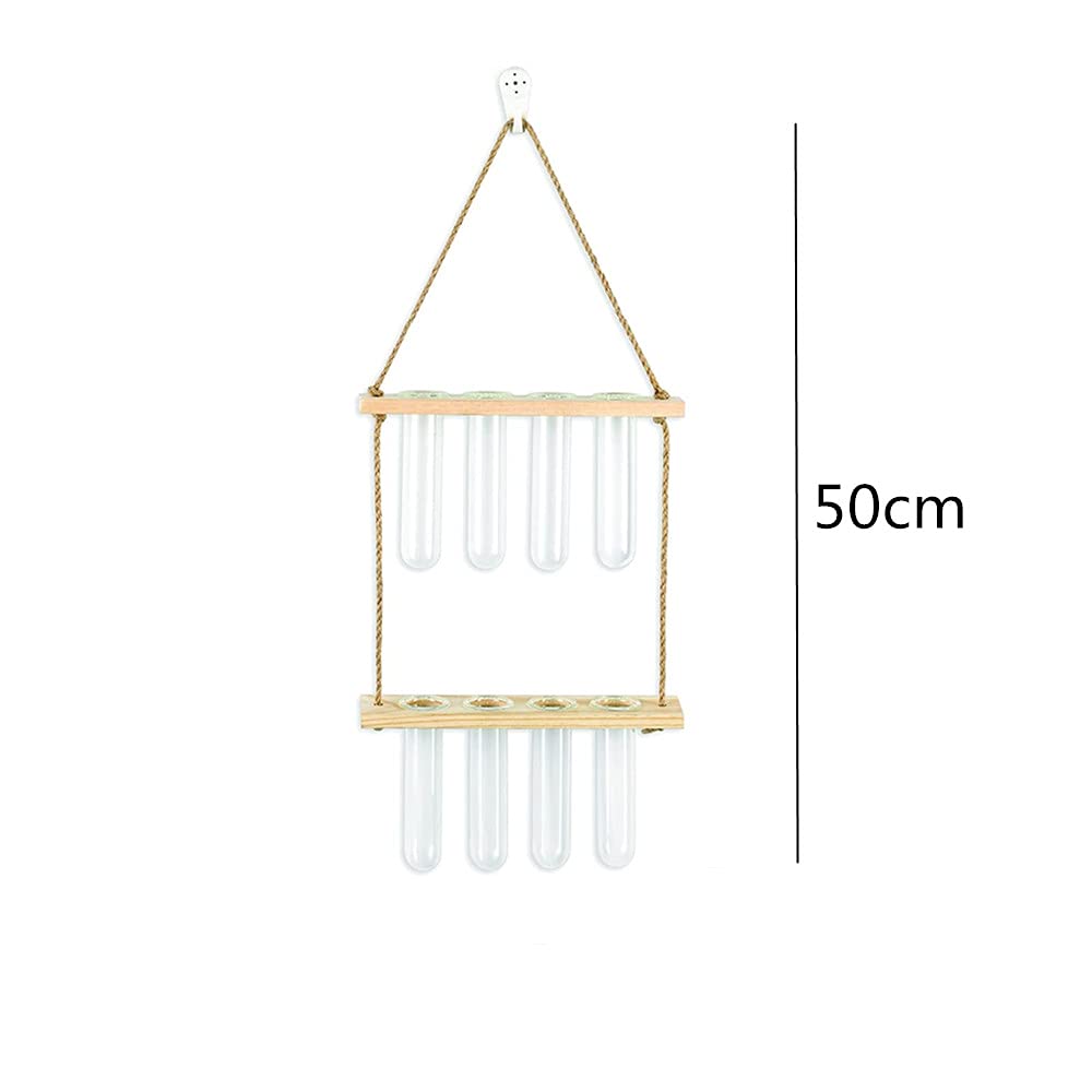 2 Tiered Wall Hanging Glass Planter Set - 8 Pcs Mini Test Tube Terrarium with Wooden Stand for Hydroponic Plants, Flower Propagation - Perfect for Home, Office, Garden & Patio Decor | Indoor Vertical Gardening Solution