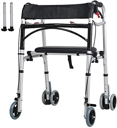 SISHUINIANHUA 4 in 1 Stand-Assist Folding Walker - Lightweight Adjustable Mobility Aid with Brake, Detachable Seat & Wheels - Supports 350 lbs for Elderly & Seniors - Ideal for Indoor/Outdoor Use, Recovery & Daily Assistance