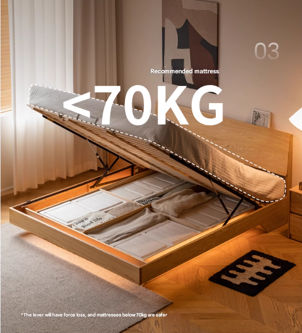 Solid Oak & Black Walnut Wood Floating Platform Bed with LED Lighting - Modern Bedroom Furniture for Contemporary Home Decor