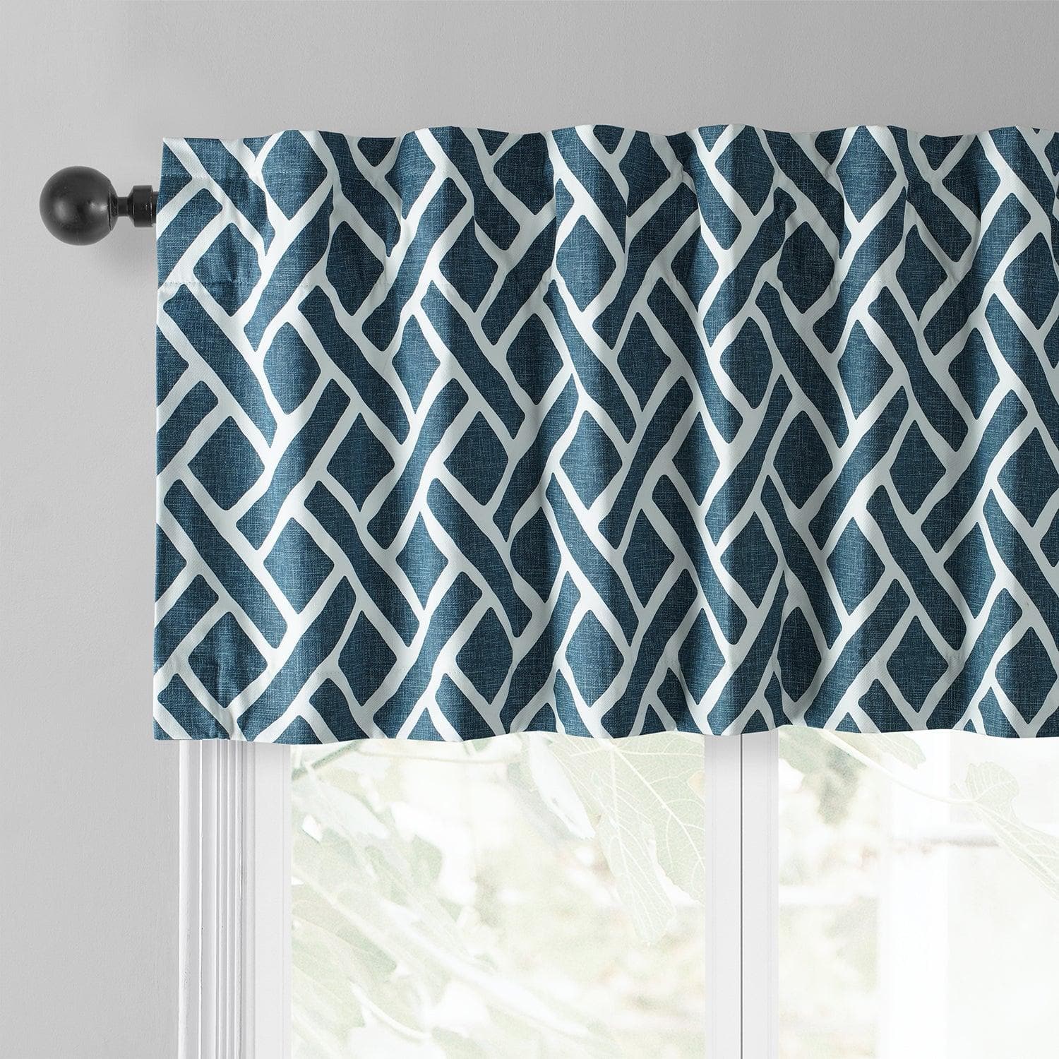 Martinique Blue Geometric Printed Cotton Window Valance - Stylish Home Decor for Living Room, Bedroom & Kitchen - Perfect for Adding Elegance to Any Space