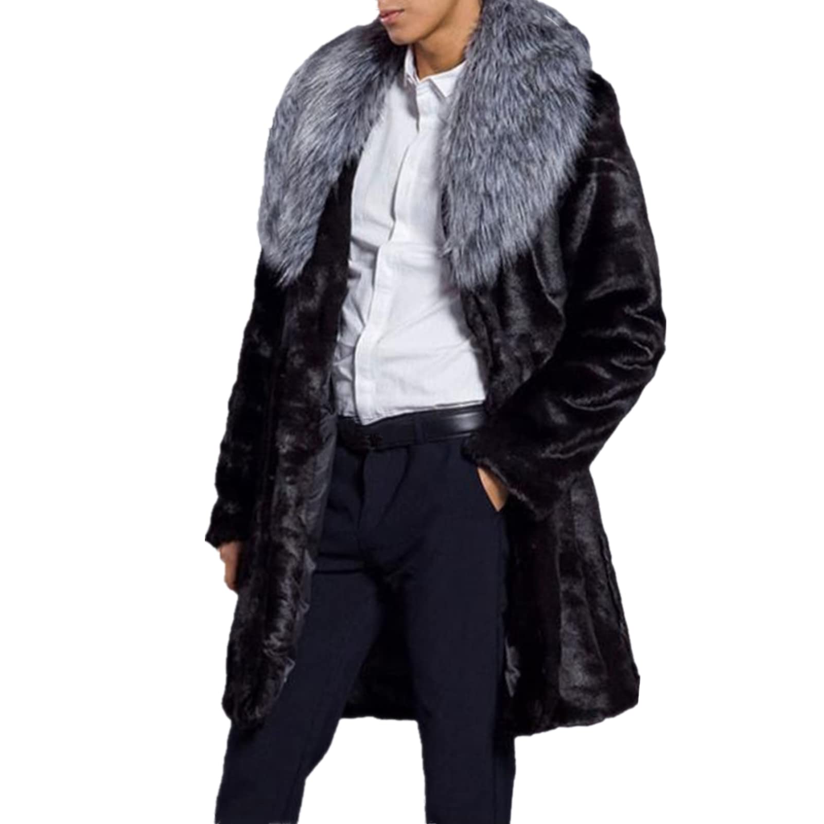 Men's Winter Long Sleeve Faux Fur Parka Jacket - Warm Turn Collar Overcoat for Cold Weather | Outdoor Activities, Snow Sports & Casual Wear