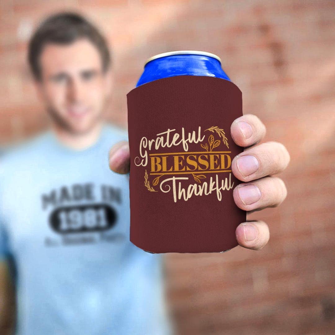96-Pack Fall Party Supplies - Grateful Blessed Thankful Themed Can Coolers & Koozies for Autumn Gatherings, Thanksgiving, Halloween, and Outdoor Events
