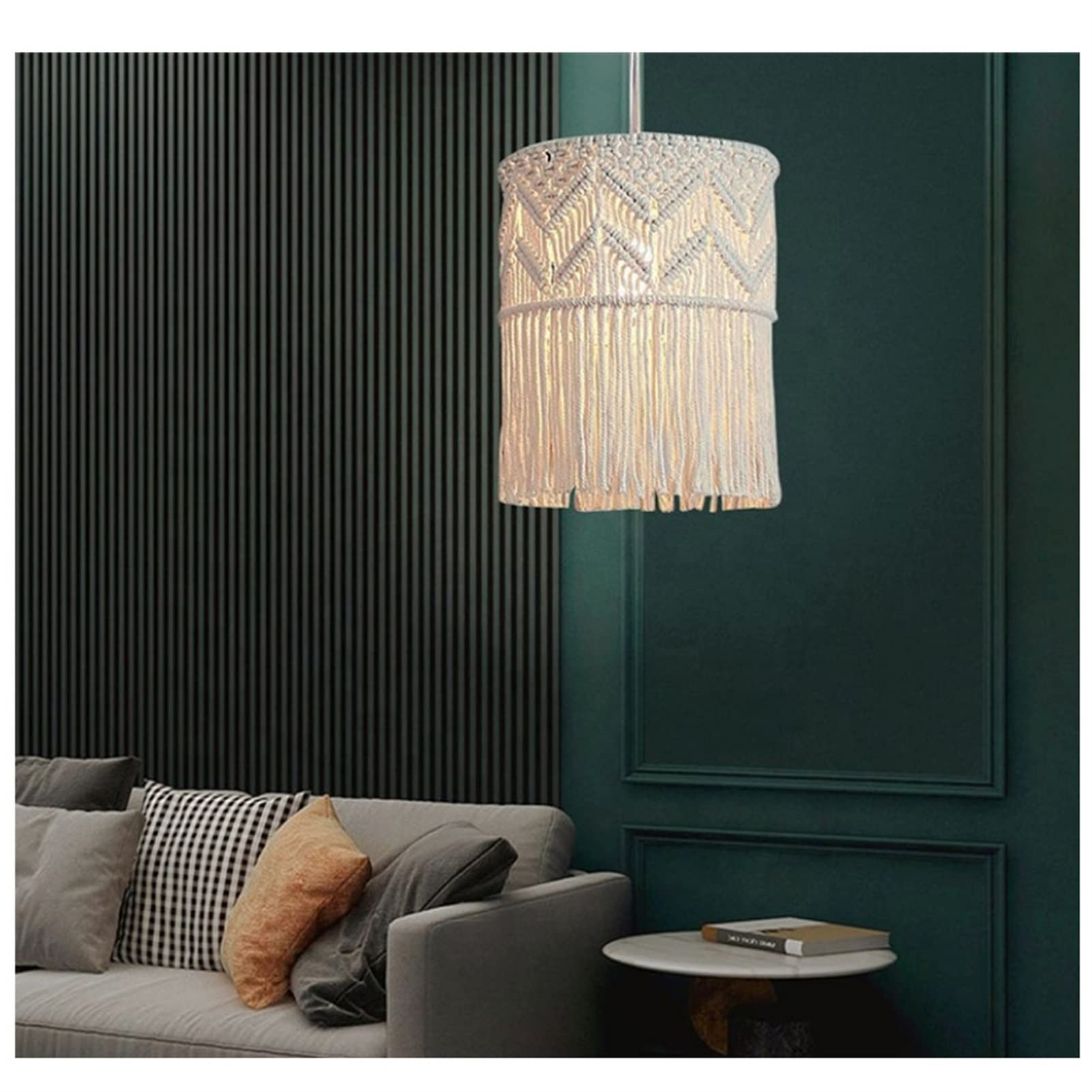 Handmade Cotton Rope Macrame Lamp Shade - Boho Chic Woven Lampshade Cover for Bedroom, Living Room & Nursery Decor (Lamp Not Included) - Perfect for Bohemian, Farmhouse and Coastal Style Home Lighting