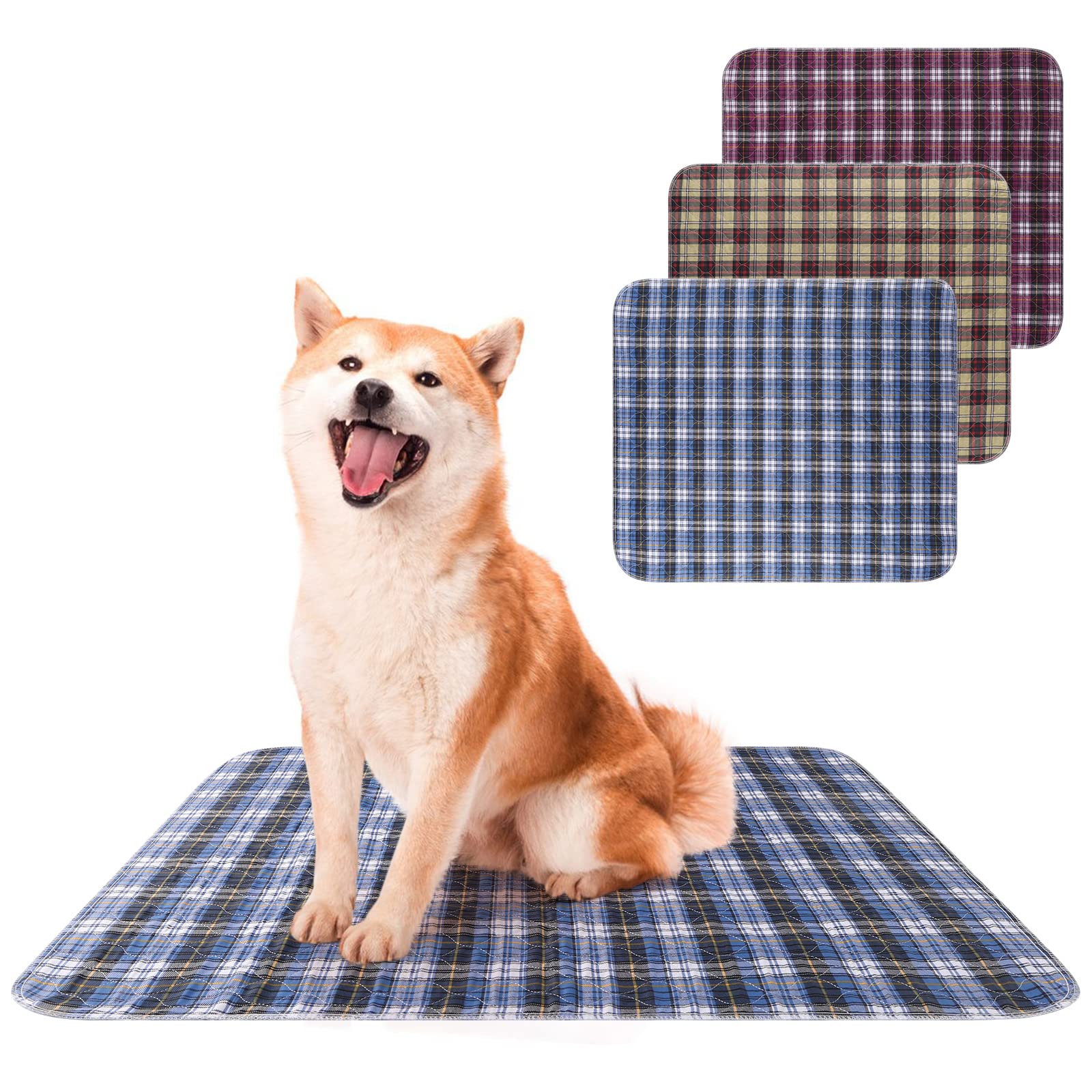 KOOLTAIL Washable & Reusable Dog Pee Pads - Waterproof Non-Slip Puppy Training Pads, Whelping Pads & Food Mat in Blue, Purple & Brown Plaid - Perfect for Housebreaking, Kennel Use & Messy Eaters