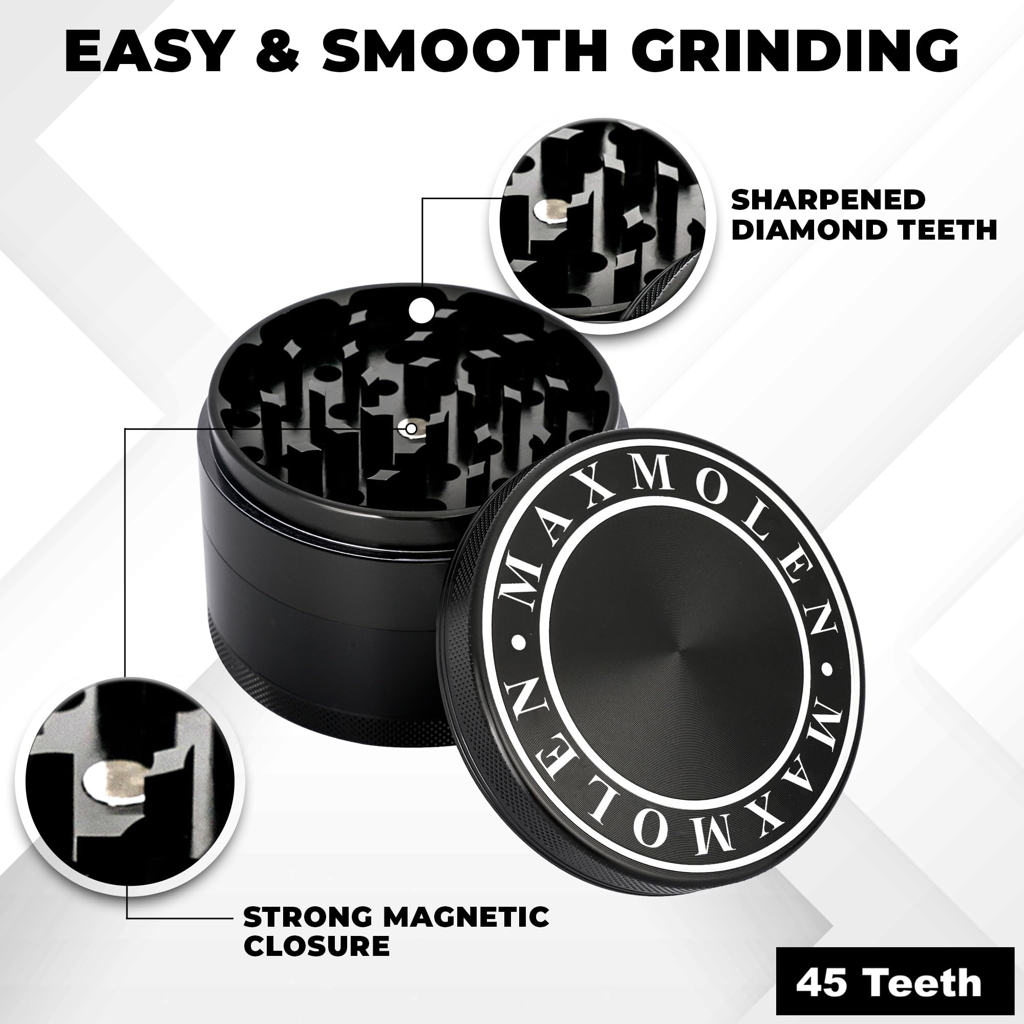 Premium 3 Inch Large Spice Grinder with Airtight Container & Cleaning Brush - Perfect for Freshly Ground Pepper, Salt, Herbs & Spices - Ideal for Kitchen, Camping & Outdoor Cooking