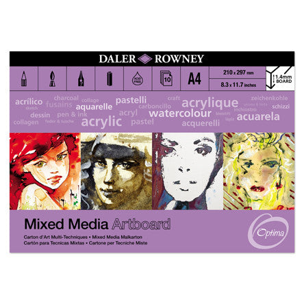 Daler Rowney Optima Mixed Media Artboard Pad A4 - Premium Acid-Free Paper for Watercolor, Acrylic & Ink - Perfect for Artists, Students & Sketching Projects