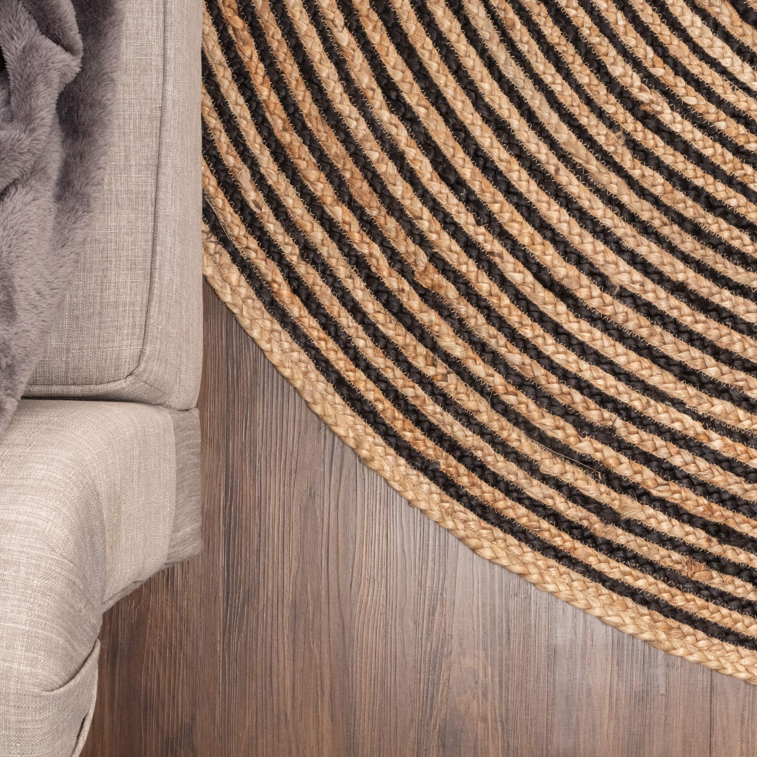 Premium Handwoven Braided Jute Area Rug - Modern Farmhouse Round Floor Mat for Living Room, Dining Room, Bedroom, Office & Kitchen Decor - 4' Black Indoor Rug - Perfect for Cozy Home, Apartment and Dorm Room Style Upgrade