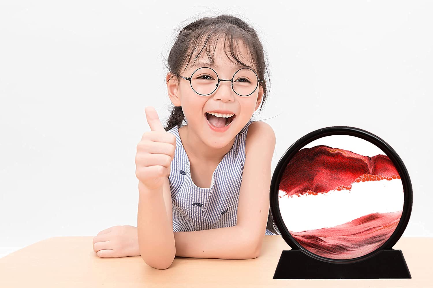 3D Dynamic Sand Art Liquid Motion - Round Glass Deep Sea Sandscape Moving Sand Picture, Flowing Sand Frame for Home & Office Decoration, Stress Relief Desk Toy for Adults & Kids (Red) - Perfect for Meditation, Waiting Rooms, and Creative Workspaces