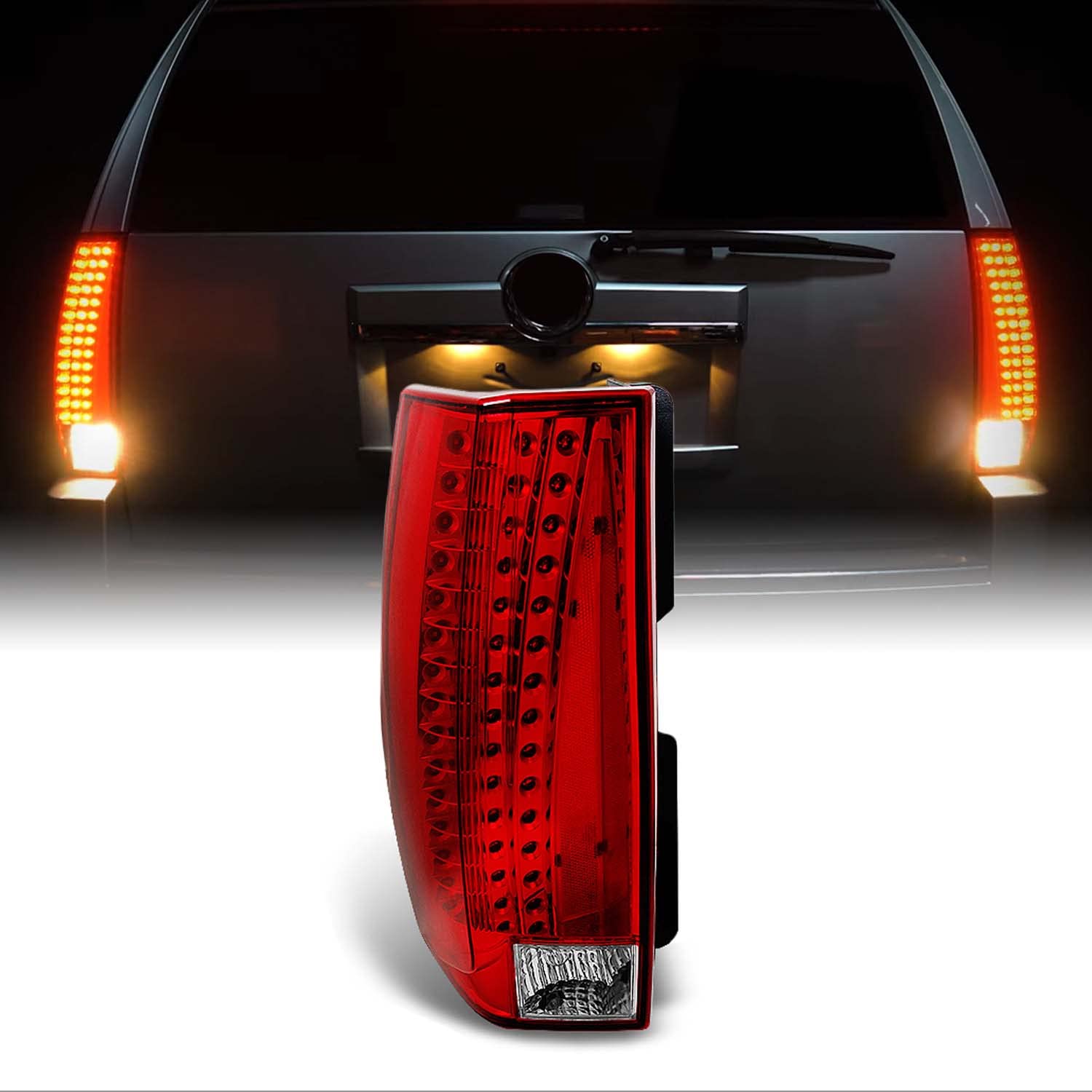 AKKON Red Clear LED Tail Lights Brake Lamps for Cadillac Escalade - Left Driver Side Replacement Assembly - High Visibility & Safety - Perfect for Night Driving, Off-Road Adventures & Car Shows