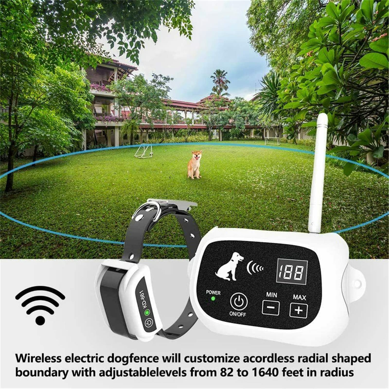 **Wireless Dog Fence System - Adjustable 80-1640ft Range, IP67 Waterproof & Rechargeable Training Collar - Safe & Harmless for All Dogs (1/2/3 Dogs) - Perfect for Backyard, Yard, and Outdoor Pet Containment**