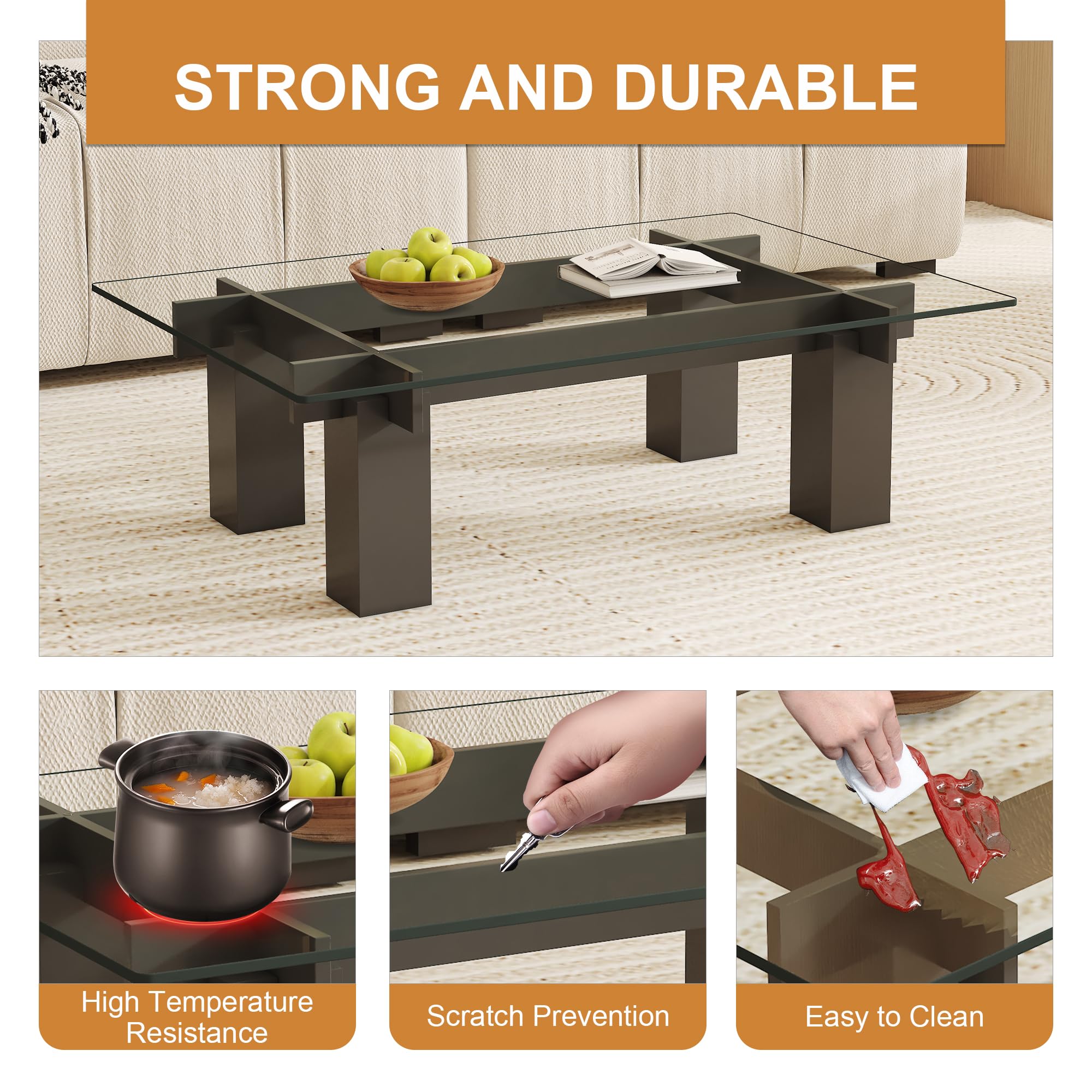 24x36 Inch Tempered Glass Table Top - 0.31 Inch Thick Clear Rectangle Tabletop with 6 Anti-Slip Rubber Pads - Replacement Glass for Dining Table, Kitchen Island, Patio Furniture & Coffee Table - Perfect for Home, Office and Restaurant Use