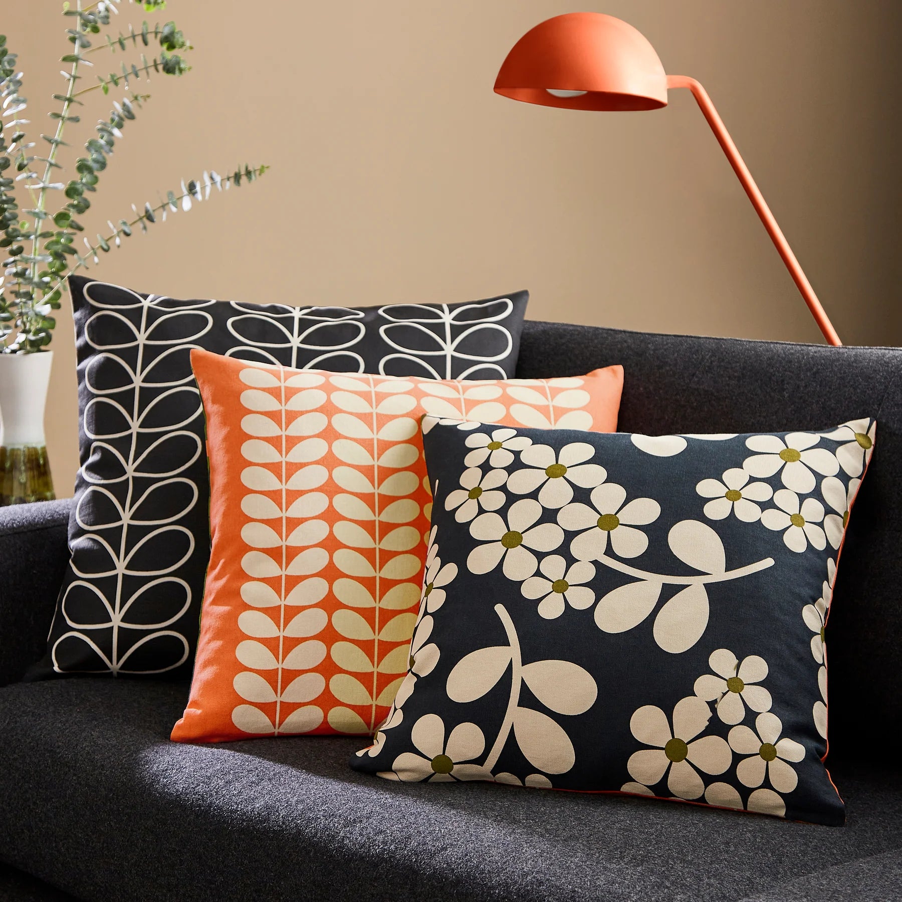 Orla Kiely Wisteria Pattern Decorative Throw Pillow Cover - Navy Blue Home Decor for Living Room, Bedroom & Sofa