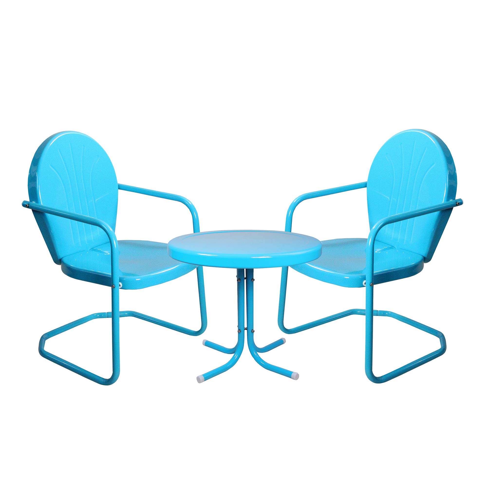 Vintage 3-Piece Outdoor Metal Tulip Chair and Side Table Set in Sky Blue - Perfect for Patio, Garden, and Backyard Relaxation