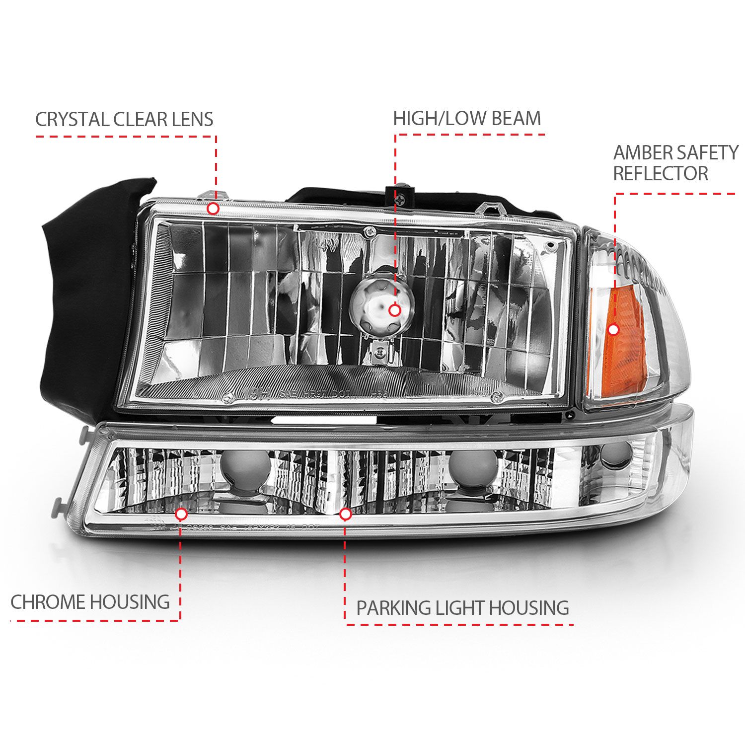 ANZO Crystal Headlights (Chrome/Amber) for Dodge Dakota 1997-2004 - High-Performance Replacement Headlights for Improved Night Driving & Off-Road Visibility