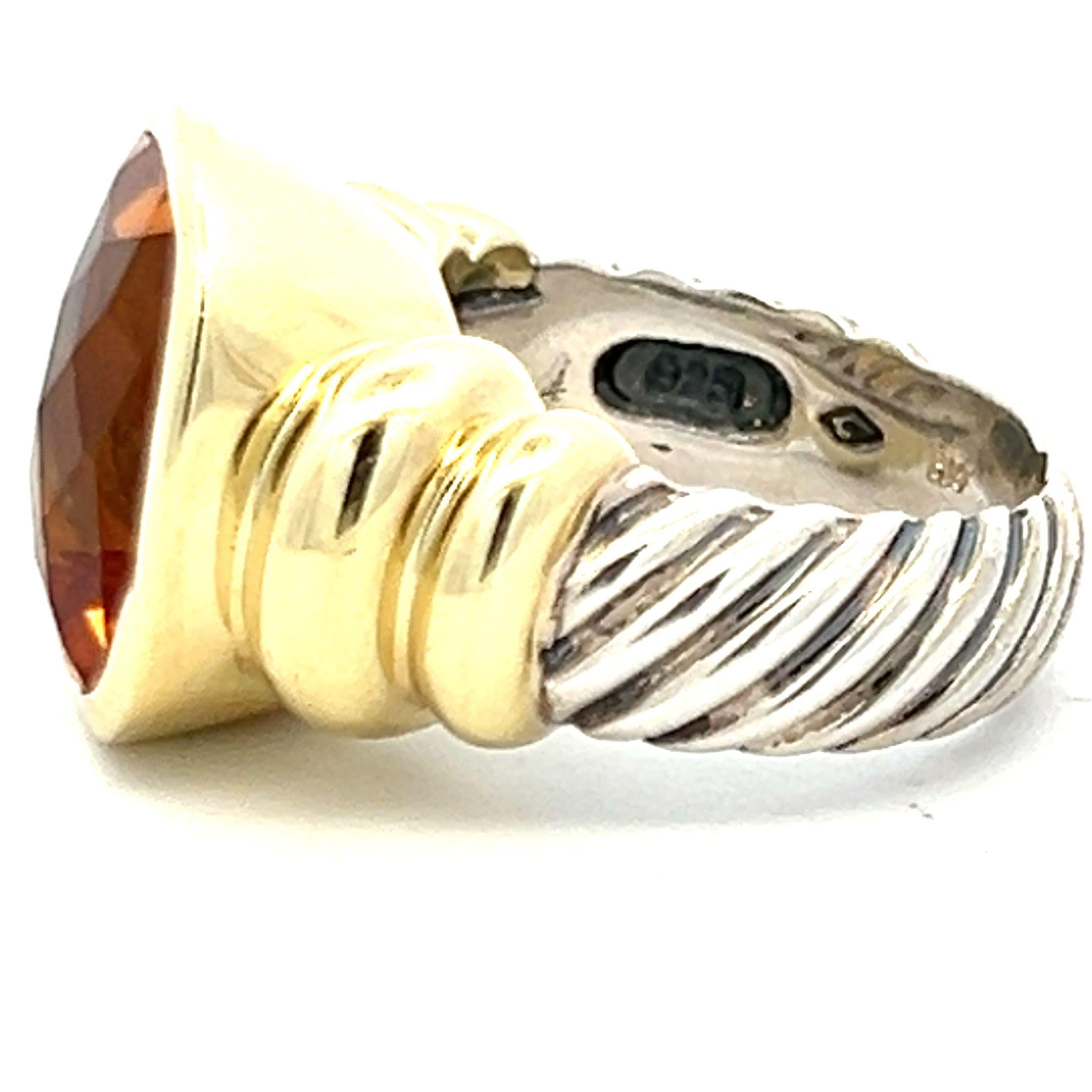 David Yurman 9.00 Carat Citrine 14K Two-Tone Gold & Silver Cocktail Ring for Women - Elegant Evening Wear & Special Occasion Jewelry Gift