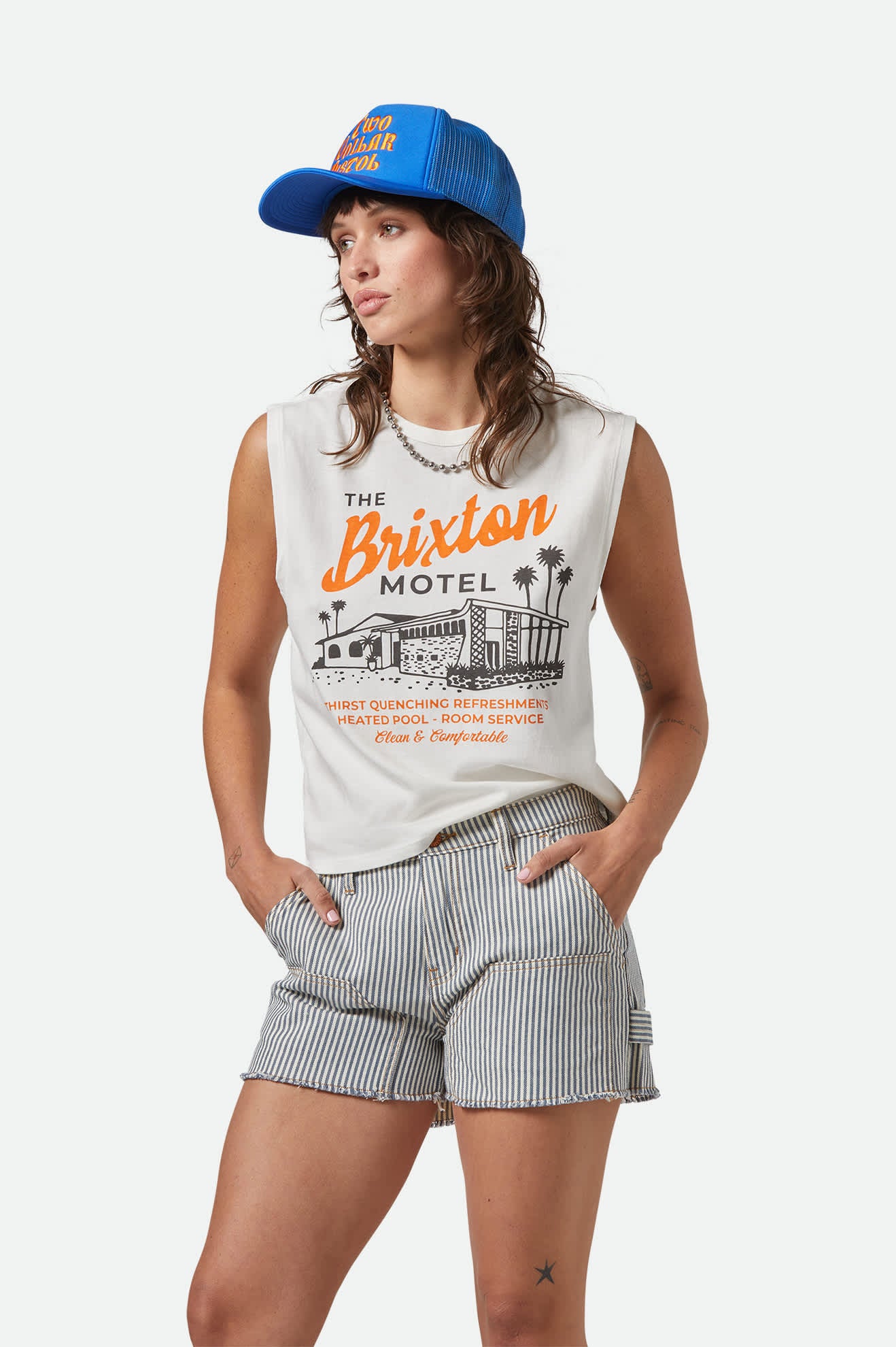 Brixton Motel Muscle Tank Top for Women - Soft Vintage Style Off White Sleeveless Shirt - Perfect for Casual Wear, Summer Outfits, and Layering