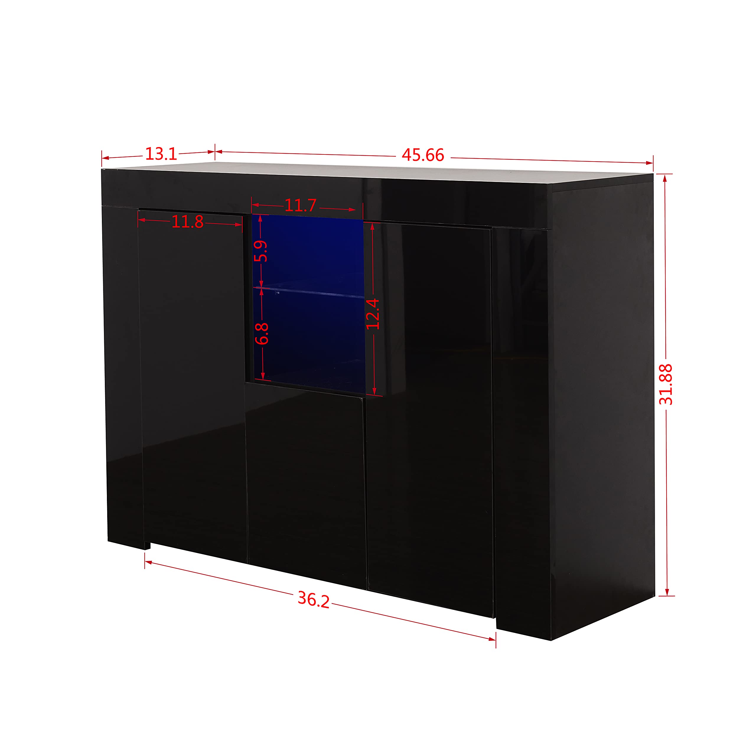 Modern Buffet Cabinet with LED Lights - High Gloss Sideboard Storage Cupboard with Shelves & Drawers for Entryway, Hallway, Kitchen, Home Office or Home Bar (Black, 3-Door Design) - Perfect for Dining Room Storage, Living Room Organization & Entertaining Spaces