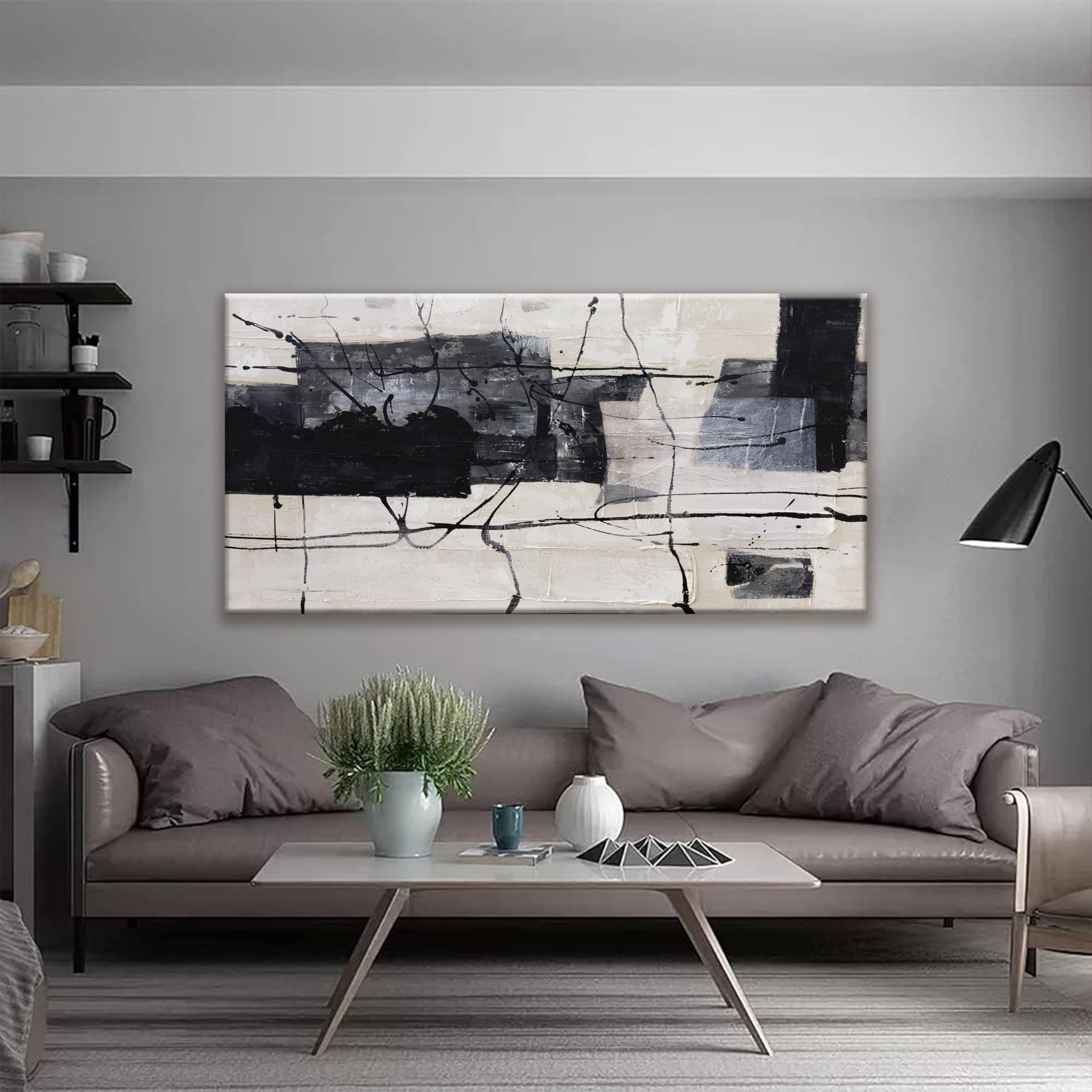 Large Abstract Wall Art Canvas Painting - Black & White Modern Home Decor for Living Room, Bedroom, Dining Room - 29x58 Inch Framed Wall Decor - Perfect for Contemporary Spaces & Office Wall Art