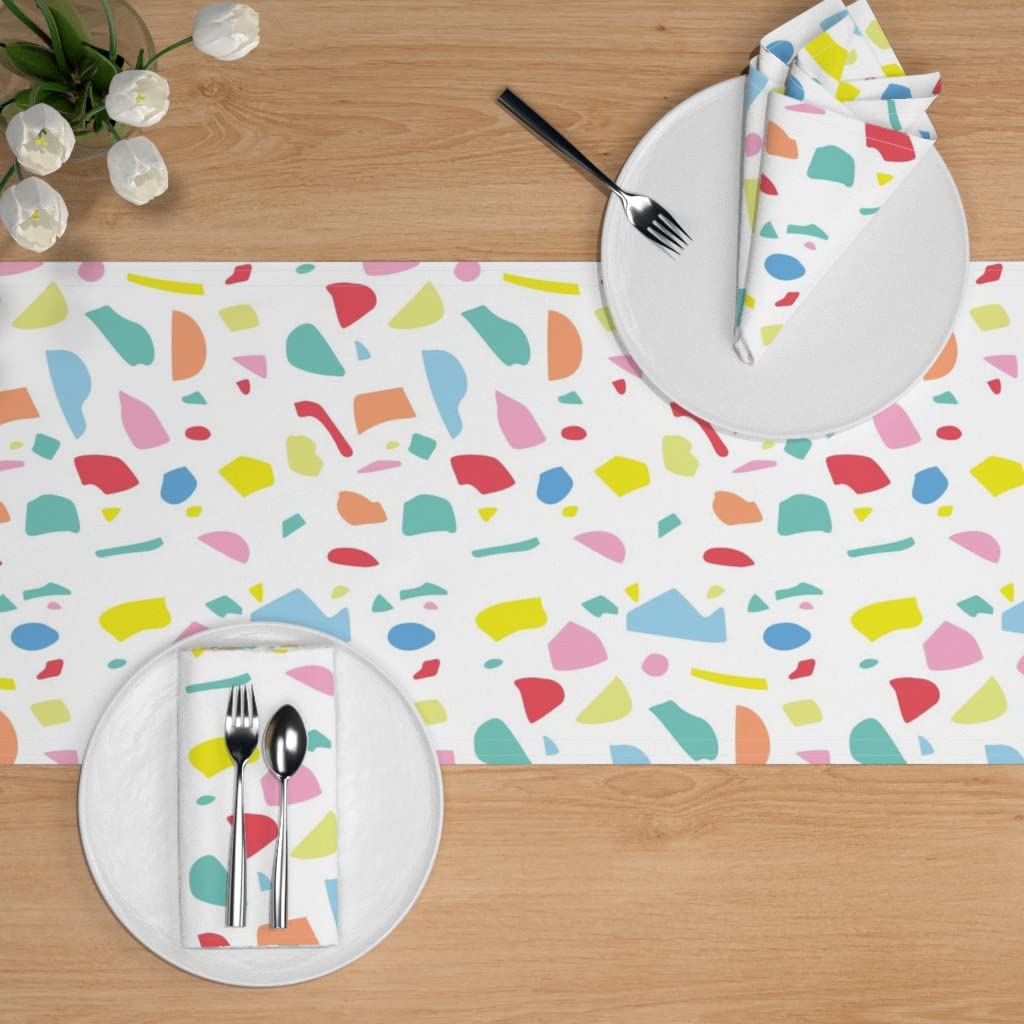 Custom Terrazzo Rainbow Stone Print Cotton Sateen Table Runner 108
