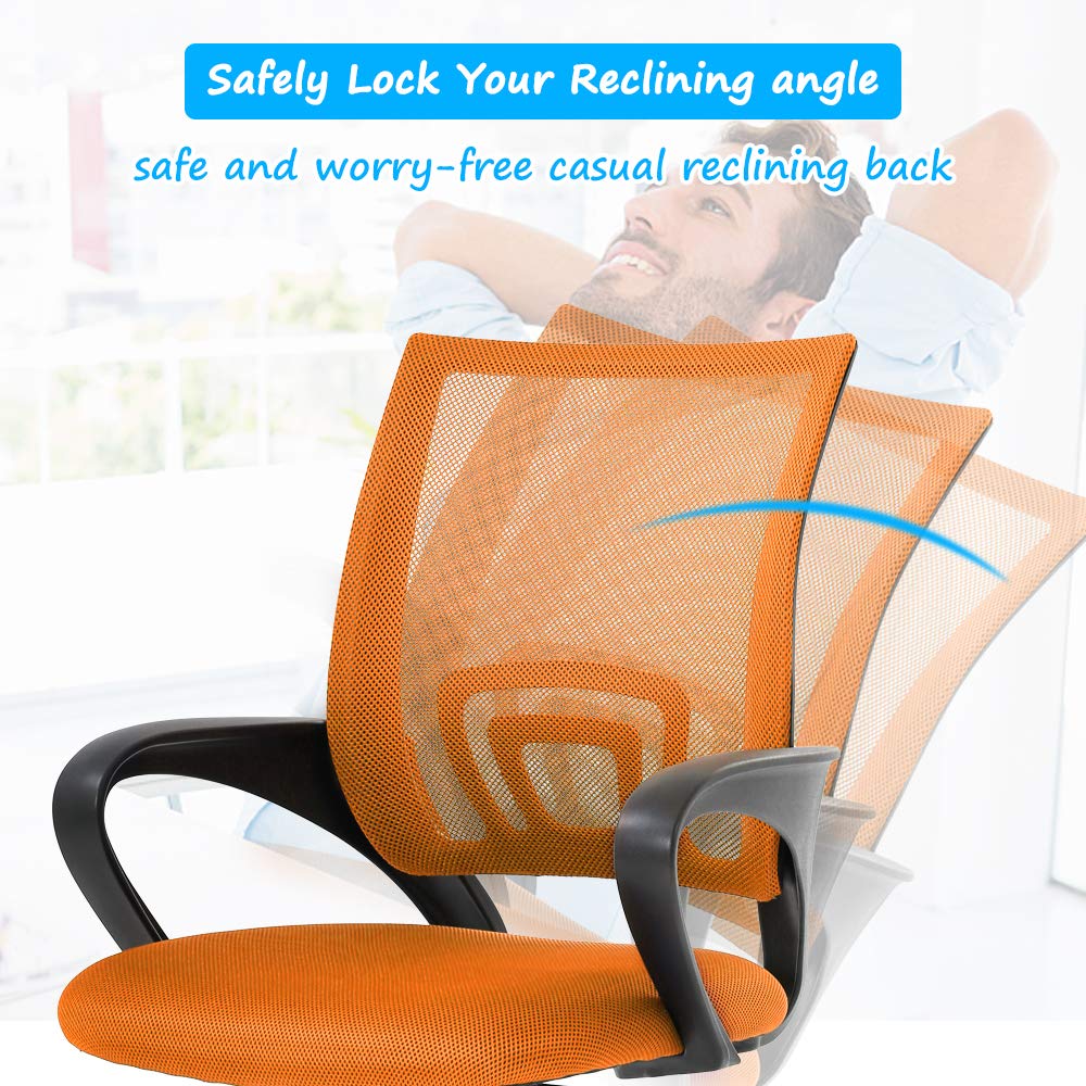 Ergonomic Mid-Back Mesh Office Chair - Adjustable Swivel Computer Desk Chair with Lumbar Support & Armrests for Home/Office - Orange Modern Executive Task Chair for Back Pain Relief (Perfect for Long Work Hours, Gaming & Remote Work)
