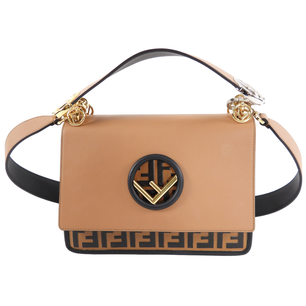 Fendi Kan I Bag - Black & Tan Embossed Leather Shoulder Bag with Fendi Monogram, Luxury Designer Handbag for Women | Perfect for Work, Evening Events & Fashion Accessories