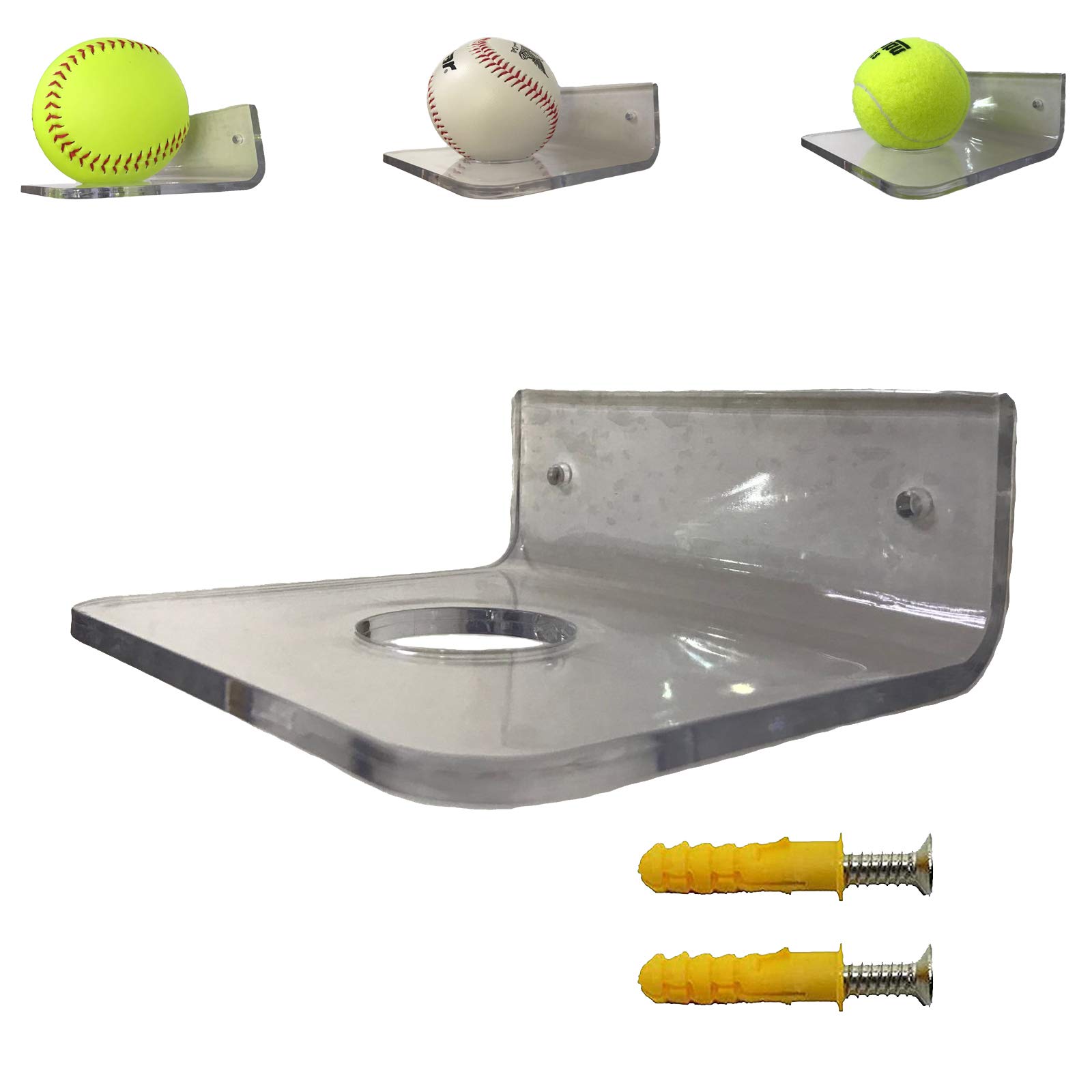 Pmsanzay Clear Acrylic Wall Mounted Baseball Holder Stand - Display & Storage Rack for Baseballs, Softballs & Tennis Balls (No Balls Included) - Perfect for Home, Garage & Sports Club Organization