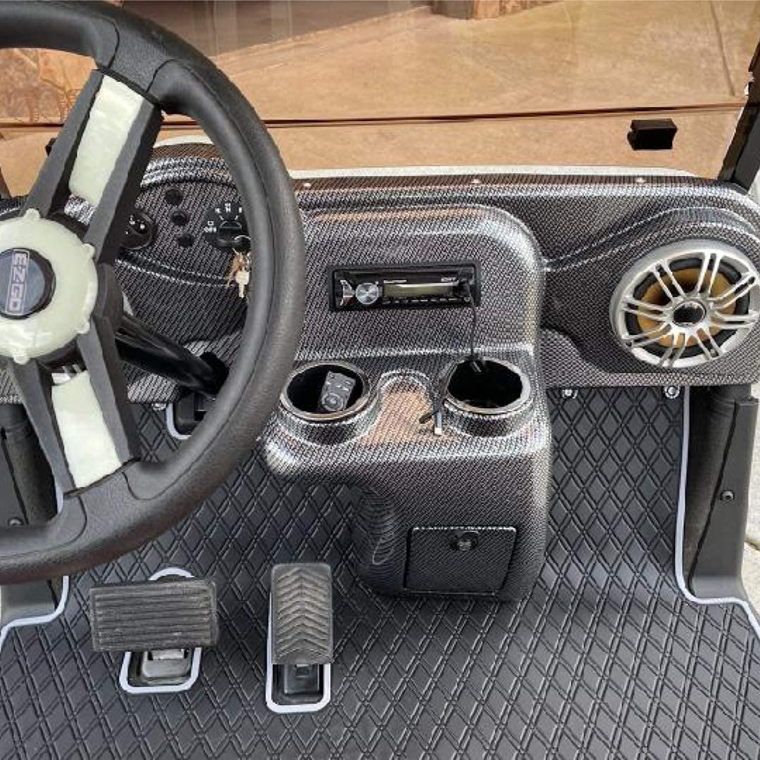 Xtreme Mats EZGO RXV Golf Cart Floor Mat - Premium Full Coverage Floor Liner Compatible with EZGO RXV (2008-2022) & 2Five (2009+) - Black with Grey Trim - Perfect for Golf Course, Neighborhood & Utility Vehicle Protection