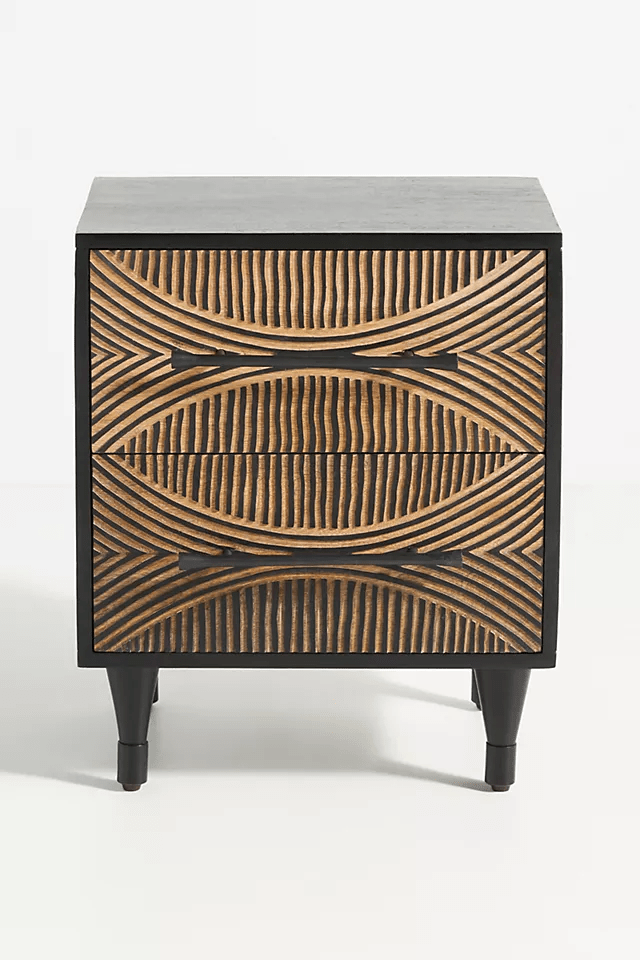 Hand Carved Thalia Nightstand - Solid Wood Bedside Table with Drawer | Handmade Wooden Furniture for Bedroom, Living Room & Guest Room | Rustic Home Decor & Storage Solution