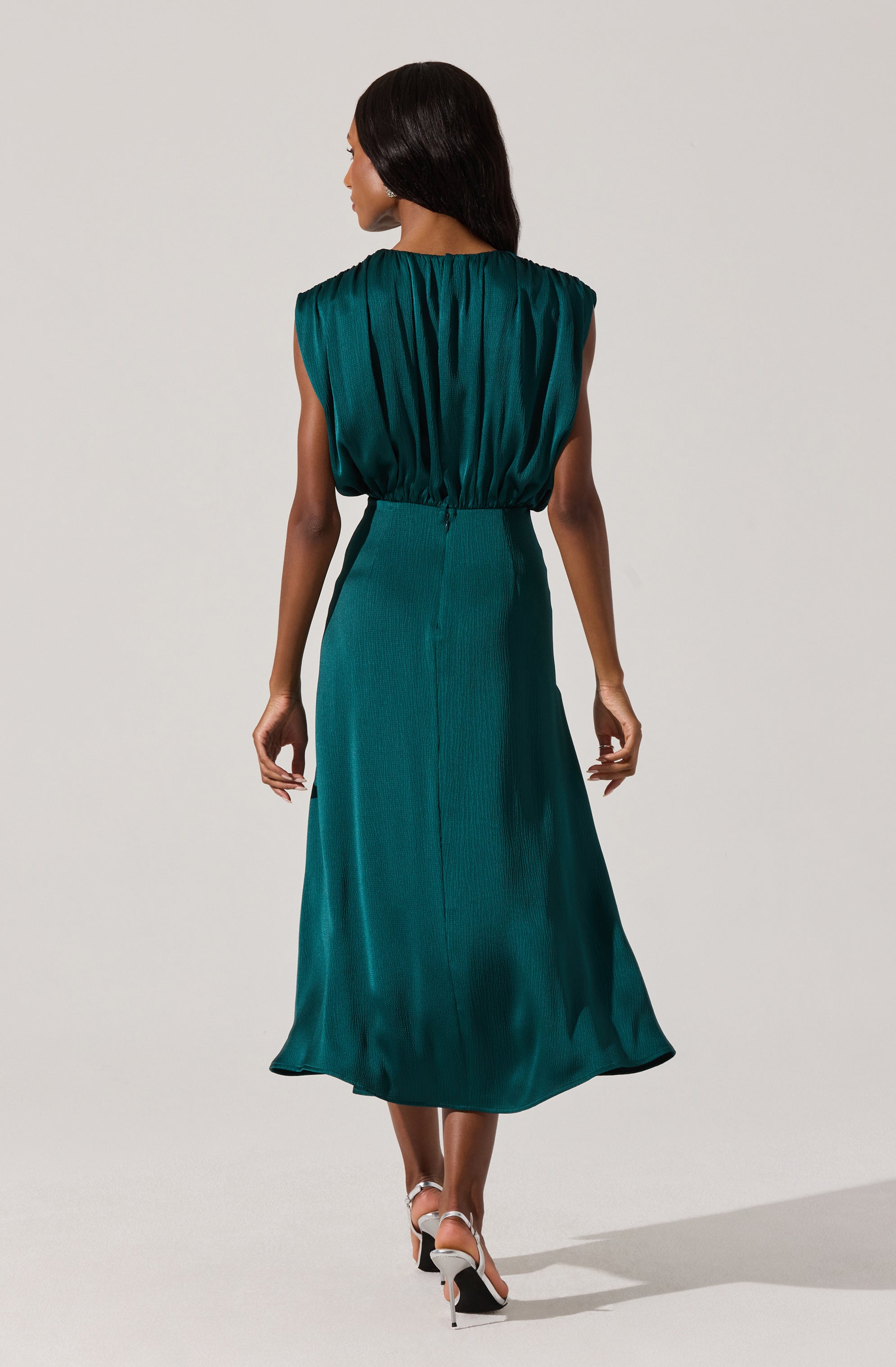 Elegant Satin Midi Dress for Women - Flowy Blouson Style Party & Evening Gown - Perfect for Weddings, Cocktails and Special Occasions
