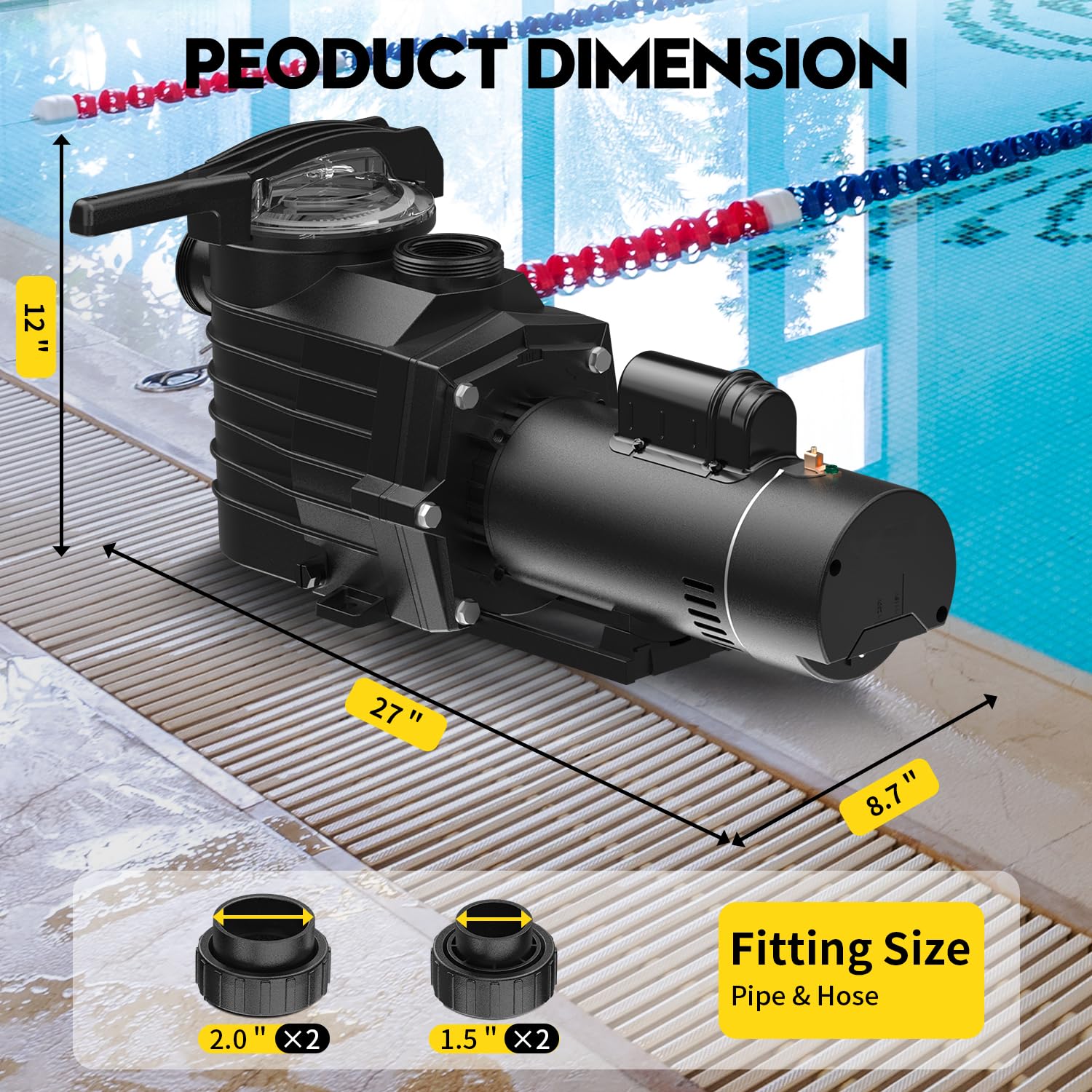 2.5HP Dual Speed Pool Pump 230V - 6240GPH High Flow Swimming Pool Pump with 79FT Head Lift, 1.5