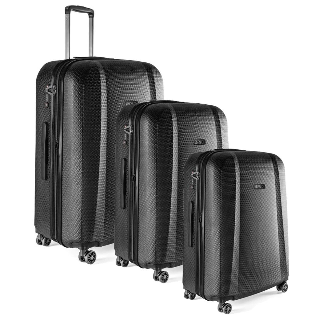 Epic GTO 5.0 3-Piece Hardside Luggage Set - Frozen Black | Premium Spinner Suitcase for Travel, Business Trips & Vacations | Durable Lightweight Carry-On & Checked Bags