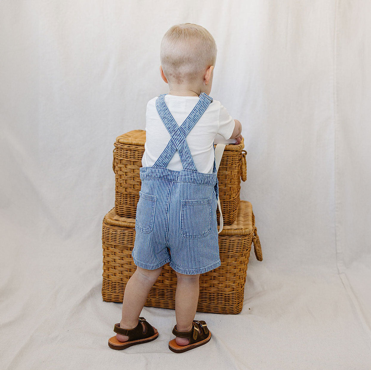 Stylish Blue Stripe Short Overalls for Women - Trendy Denim Jumpsuit with Pockets | Perfect for Casual Outings, Summer Festivals & Everyday Wear