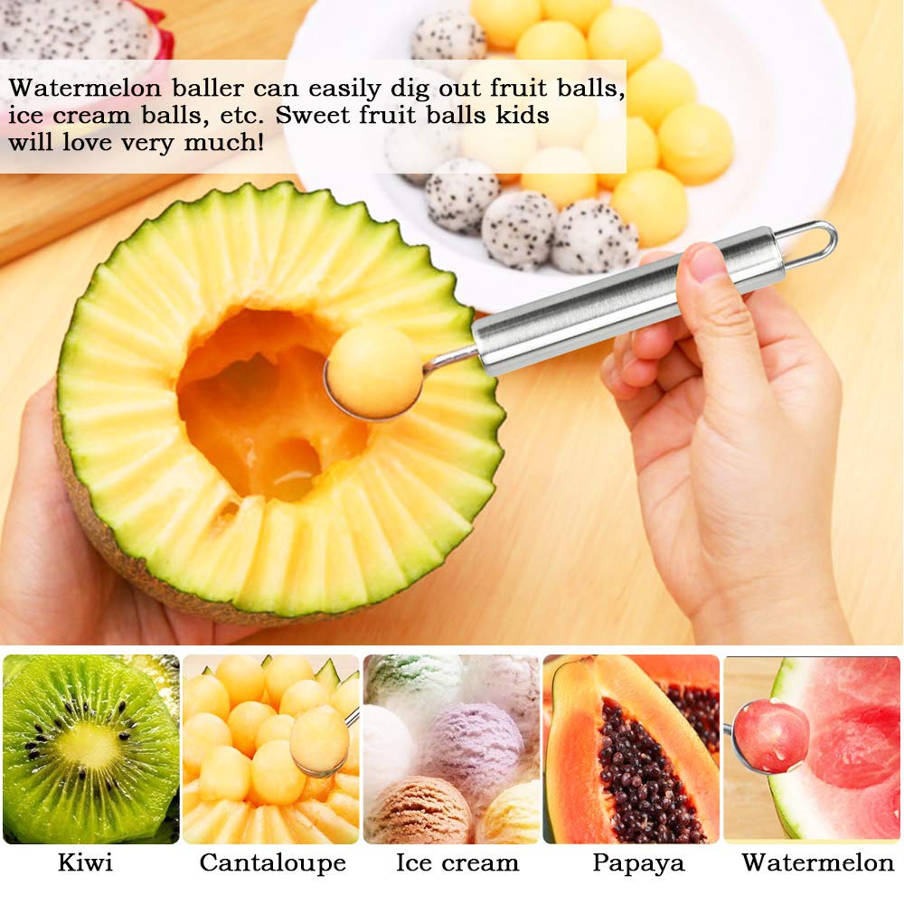 CODIRATO 4-Piece Stainless Steel Fruit Carving Tool Set - Watermelon Baller, Peeler & Seed Remover | Multi-Functional Kitchen Utensils for Fruit Cutting, Decorating & Serving | Perfect for Parties, Salads & Food Presentation