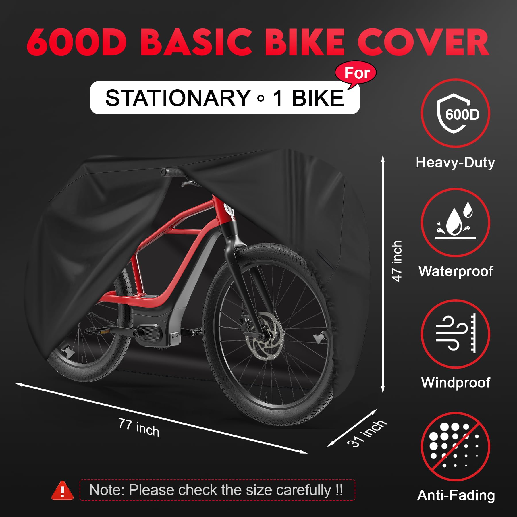 600D Heavy Duty Waterproof Bike Cover for Outdoor Storage - Fits Single eBike, Mountain Bike, Road Bike, Hybrid Bike & Scooter - Perfect for Garage, Backyard & Travel Protection