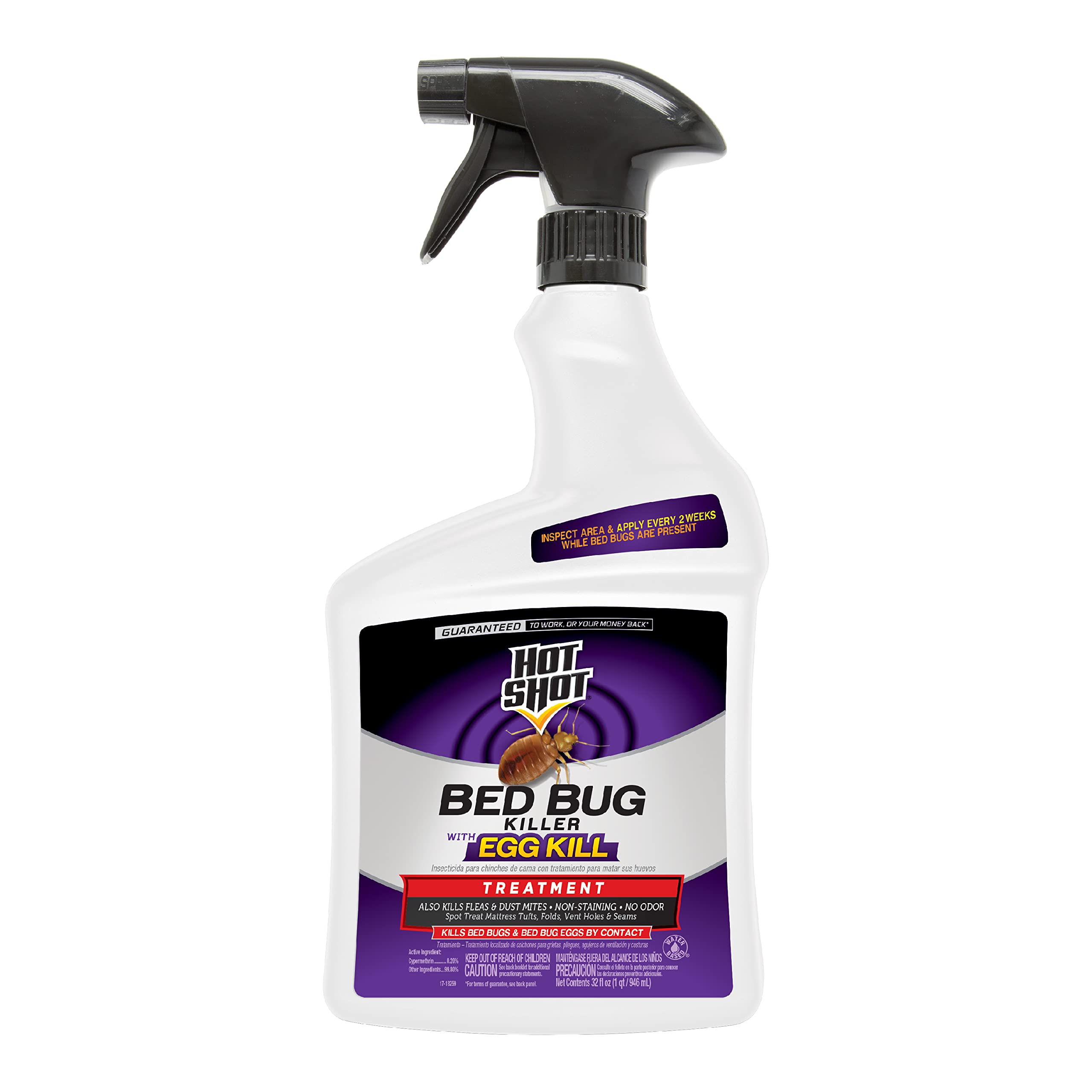 Hot Shot Ready-to-Use Bed Bug Killer Spray - 32oz Fast-Acting Formula Kills Bed Bugs, Eggs, Fleas & Dust Mites | Effective for Mattresses, Furniture & Travel Protection