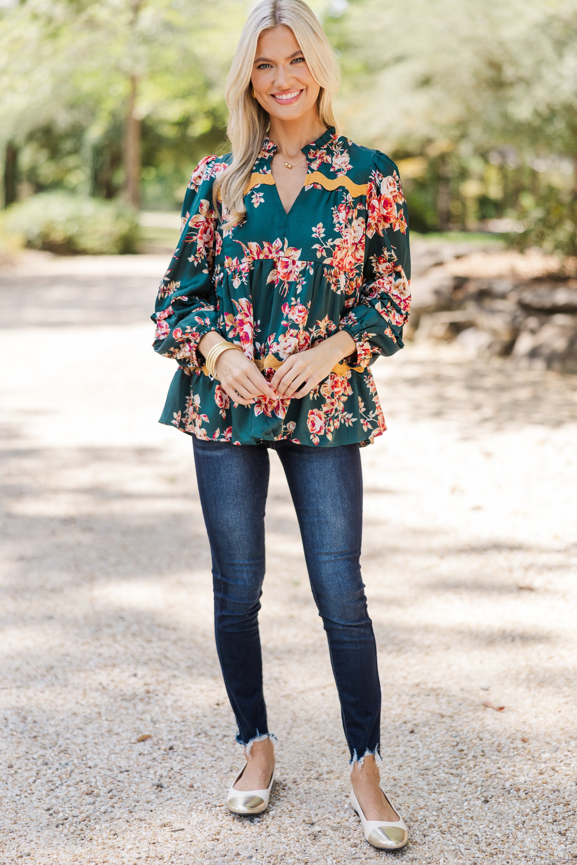 Everyday Joy Hunter Green Floral Blouse - Women's Casual Short Sleeve Tops for Work, Date Night & Spring Outfits