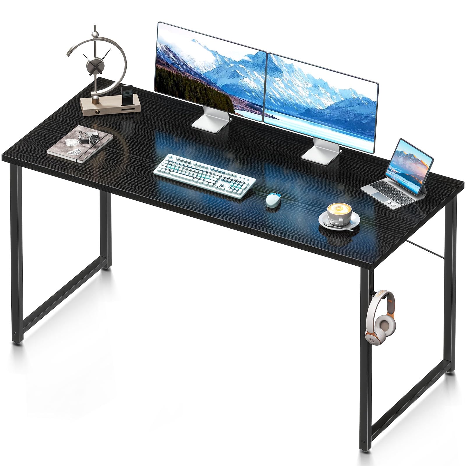 Coleshome 55 Inch Modern Simple Computer Desk - Home Office Desk, Study & Student Writing Desk in Black | Perfect for Remote Work, Online Classes & Small Spaces