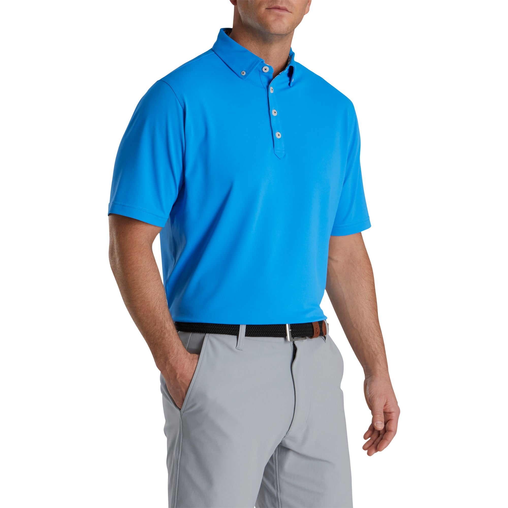 FootJoy Stretch Pique Vintage Floral Trim French Blue Men's Golf Polo Shirt - Breathable Moisture-Wicking Performance Top for Golf, Casual Wear & Outdoor Activities