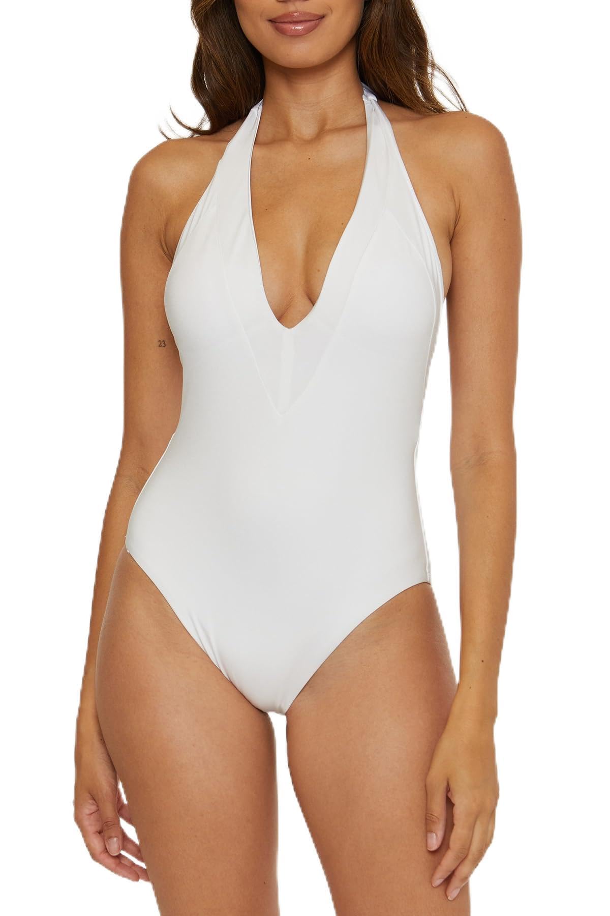 Trina Turk Women's Standard Monaco V One Piece Swimsuit - Plunge Neck Swimwear for Women, High Cut Bathing Suit for Beach & Pool | Perfect for Vacation, Swimming, and Summer Activities