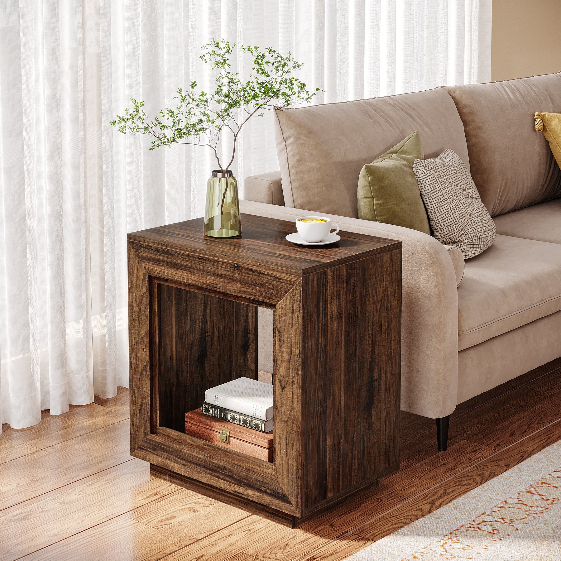 Square Wooden End Table with Storage - Modern Nightstand for Bedroom, Living Room & Office - Perfect for Small Spaces & Home Decor