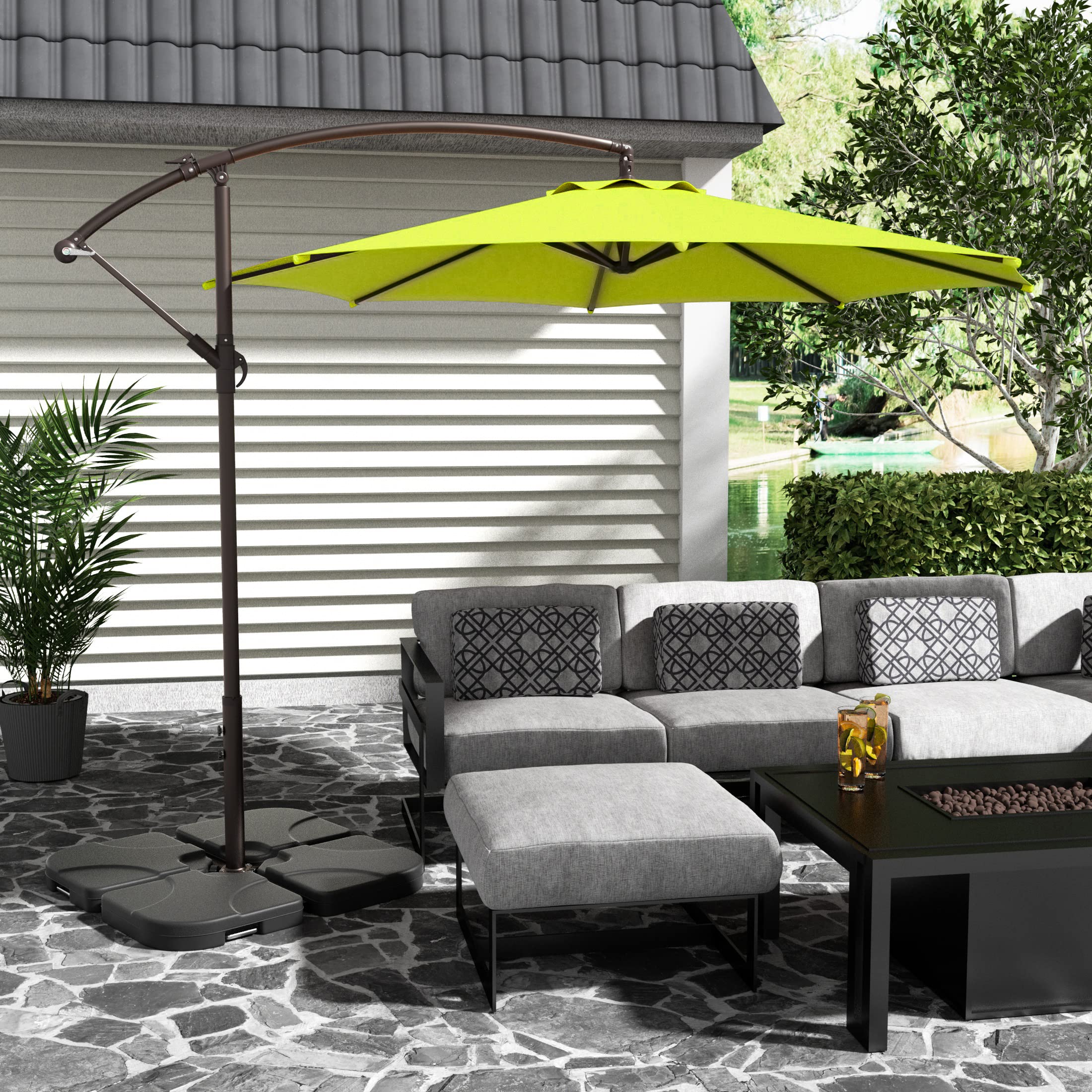 WO Home Furniture 10ft Outdoor Patio Cantilever Umbrella with Stand - 2 Piece Hanging Shade Kit for Backyard, Poolside, and Garden Relaxation
