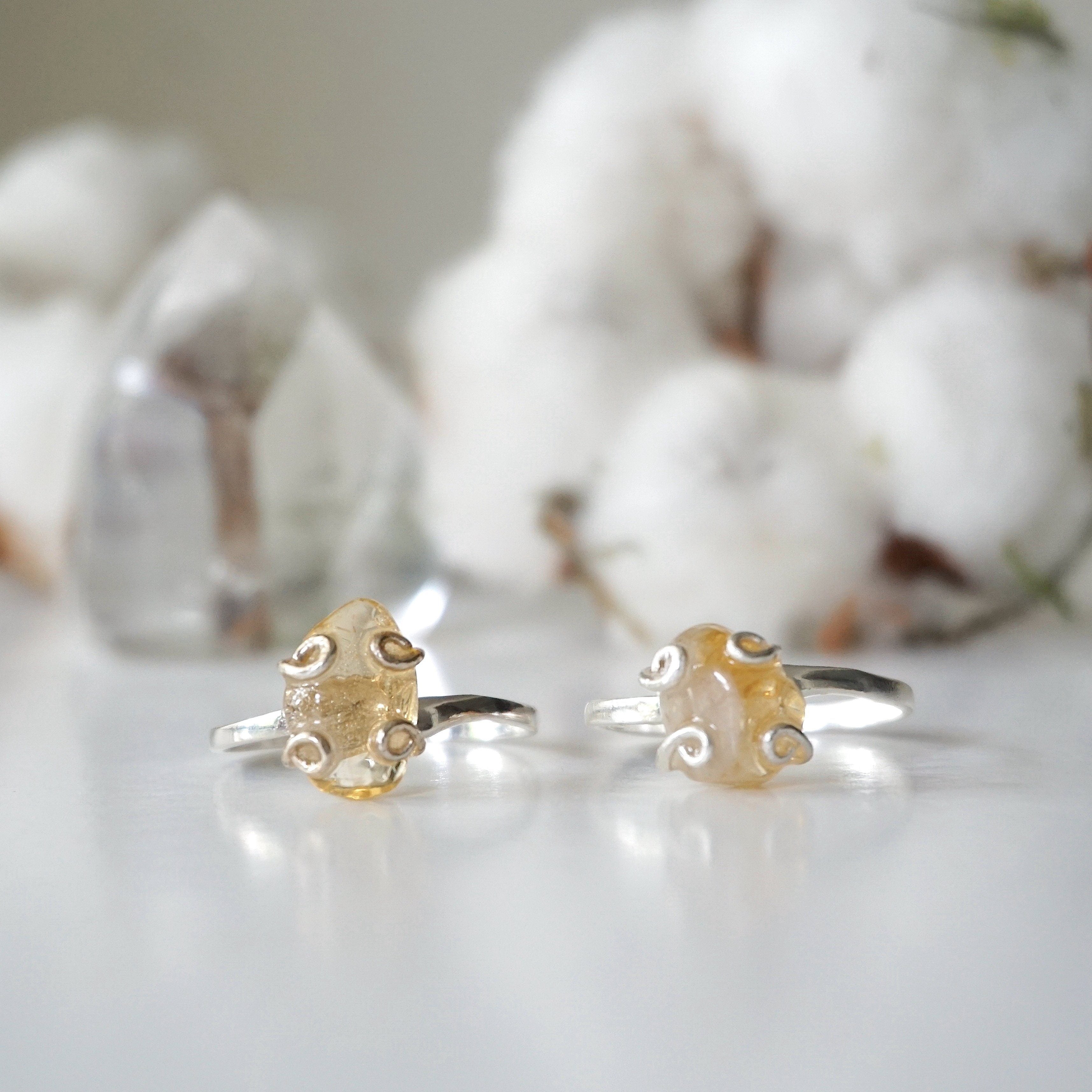 Natural Raw Citrine Ring for Women - Sterling Silver Adjustable Ring for Healing, Energy & Fashion - Perfect for Meditation, Yoga & Everyday Wear