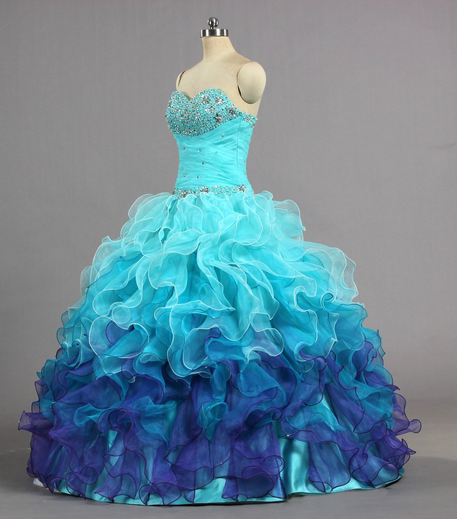 Elegant Strapless Rainbow Quinceañera Dress with Ruffles - Women's Prom Gown for Sweet 16, Homecoming & Special Occasions