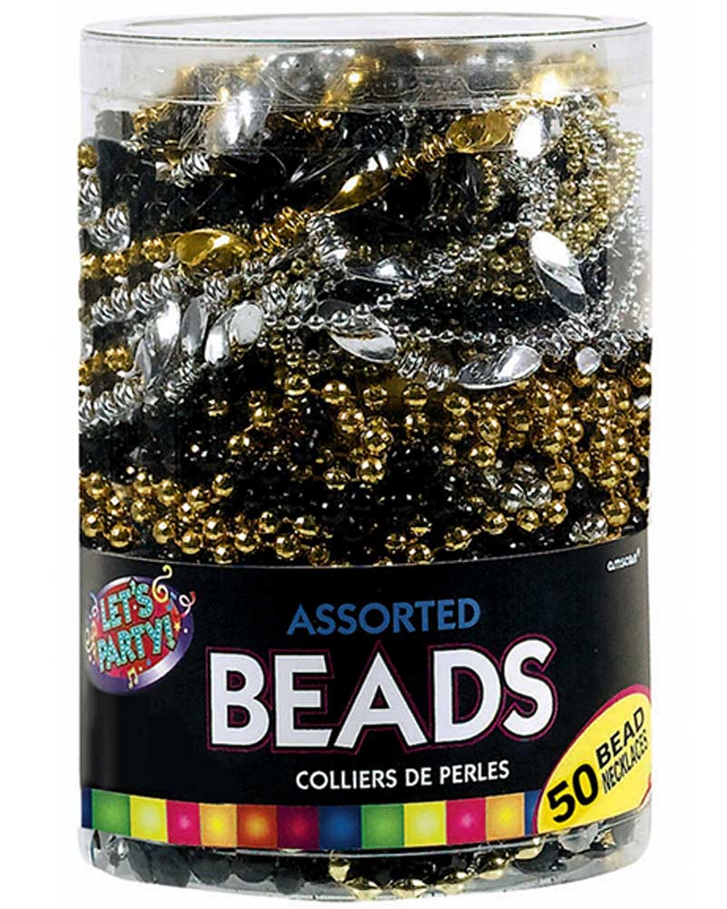 20s Style Glitz and Glam Plastic Beaded Necklaces - Pack of 50 for Flapper Costumes, Gatsby Parties, and Vintage Themed Events